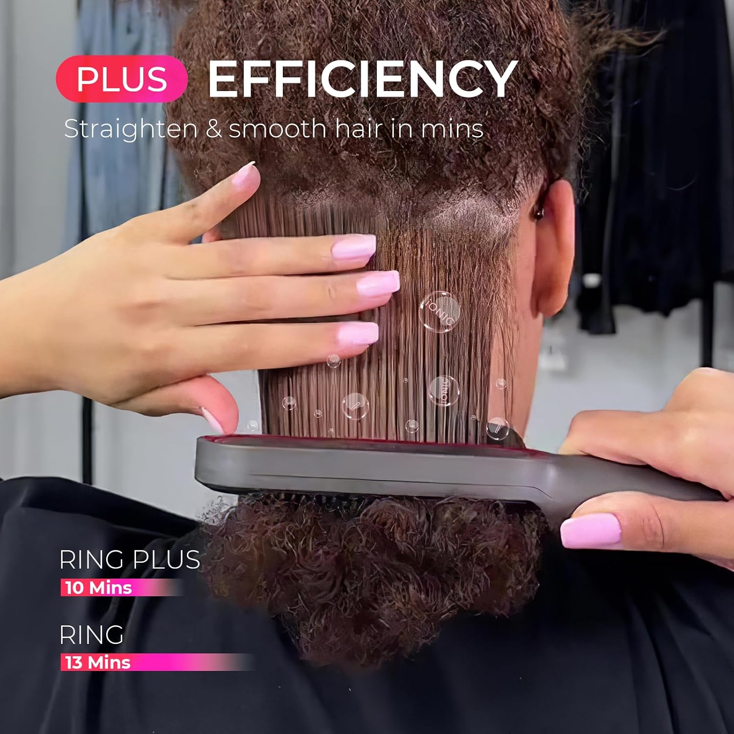TYMO Ring Plus Ionic Hair Straightener Brush - Straightening Comb with Negative Ions for Women, Titanium Coating, 9 Temp Settings & LED Display, Dual Voltage, Professional Styling Tools - Image 3