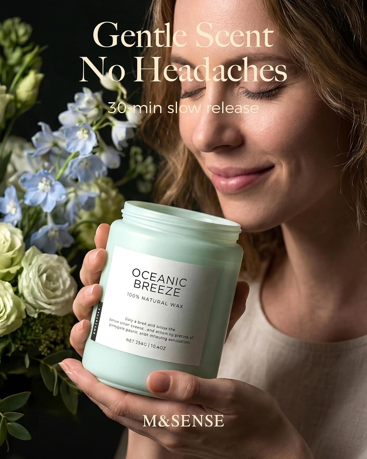M&SENSE Candle Oceanic Breeze Home Scented, 19.4oz 110H Natural Soy Wax | Organic Non Toxic, Long Lasting, 2 Wick Pineapple & Mango Fresh Scent for Stress Relief, Aromatherapy Gifts for Women/Men - Image 3