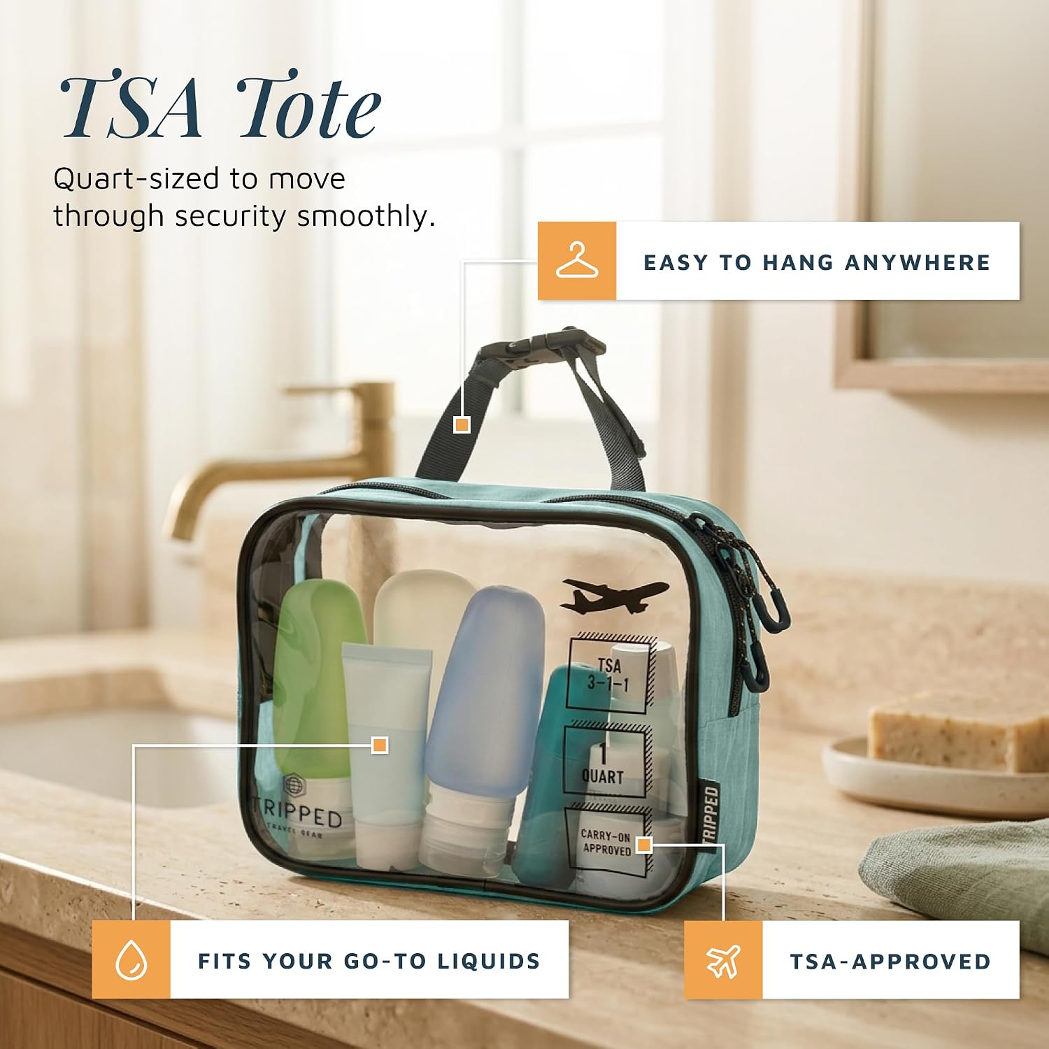 TRIPPED Travel Gear 3-Piece Travel Toiletry Bag Set | Includes Hanging Toiletry Bag, 311 TSA Liquid Bag, and Accessory Organizer Pouch with Lightweight Ripstop Construction - Image 4