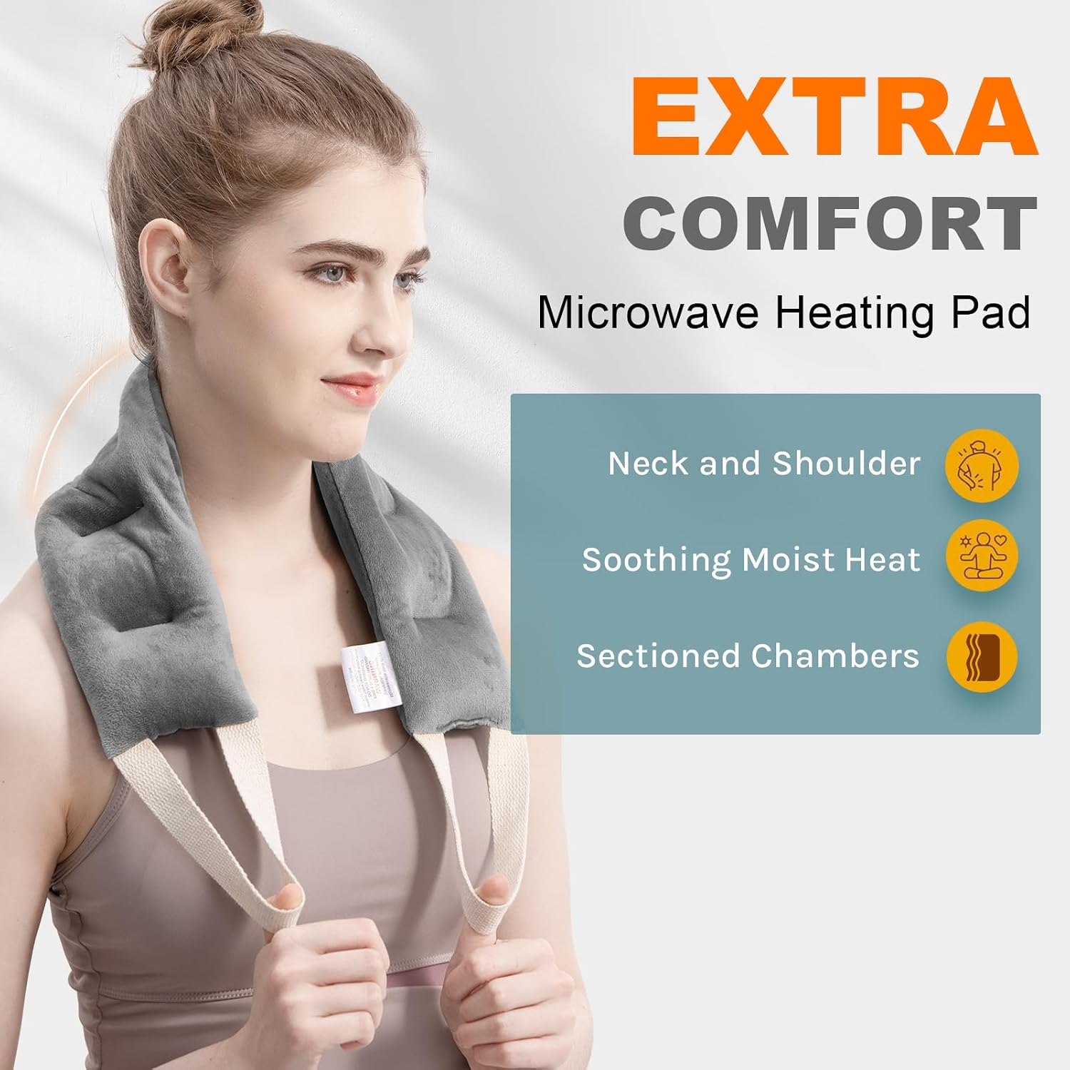 Heating Pad for Neck Shoulders and Back Microwavable Wrap Weighted Neck Warmer 32x5in Microwave Heat Wrap Rice Beanbag Lavender Scented 1.5Pounds - Image 2