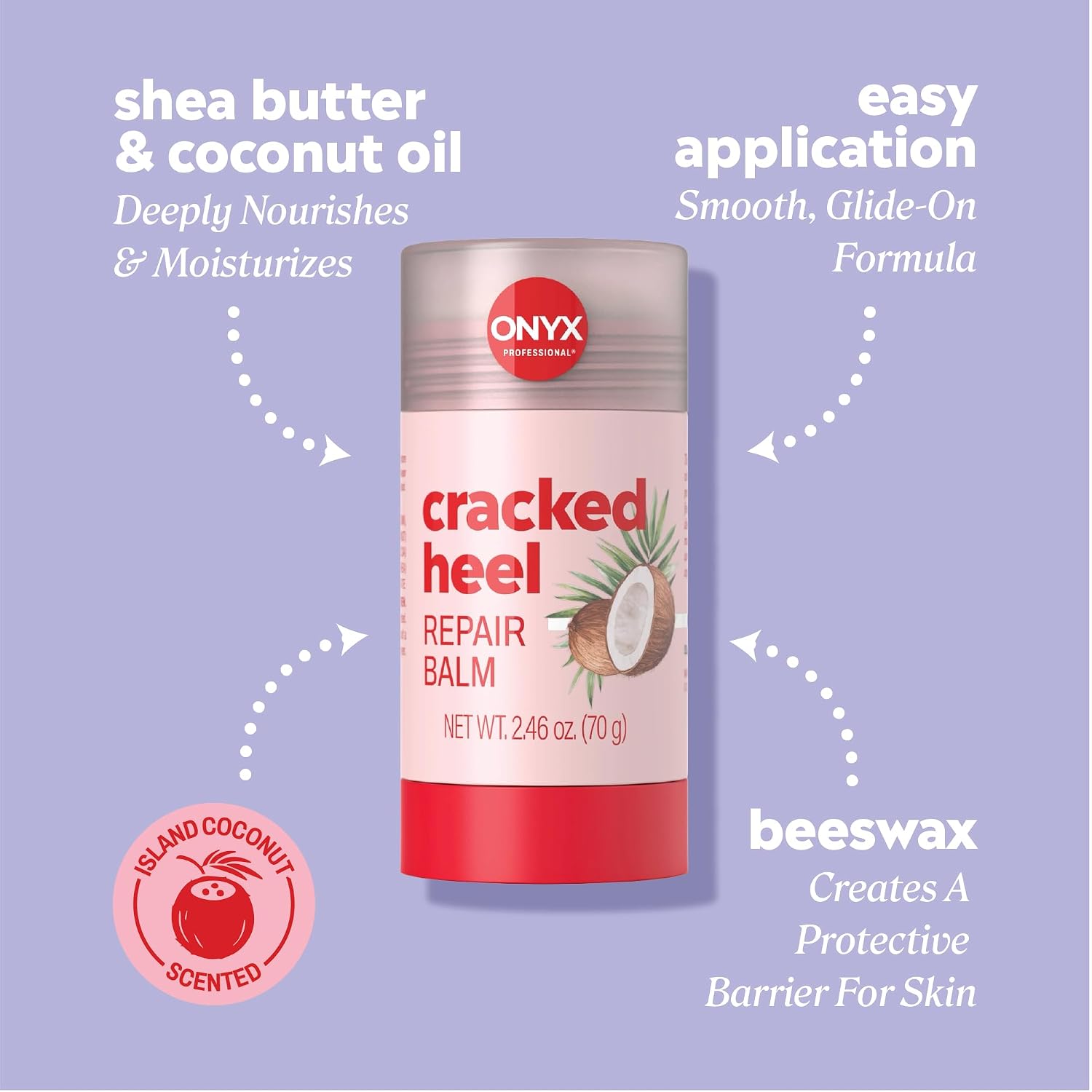 Onyx Professional Cracked Heel Repair Balm Stick for Dry Cracked Feet Treatment, Coconut Scent, 1 pack - Moisturizing Foot Balm, Rolls On, Cracked Heel Treatment - Image 3