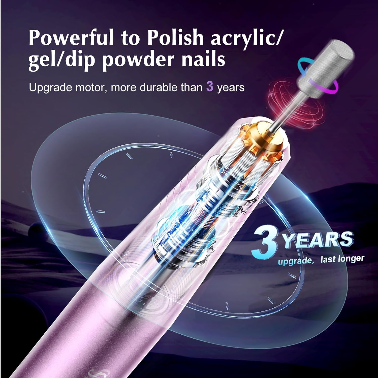 COSLUS C40 Electric Nail Drill Professional, Precise Dial Speed Control | Nail File Machine for Acrylic Gel Dip Powder Removal, Compact Manicure Tools, Beginner-friendly Polishing Set, Home - Image 5