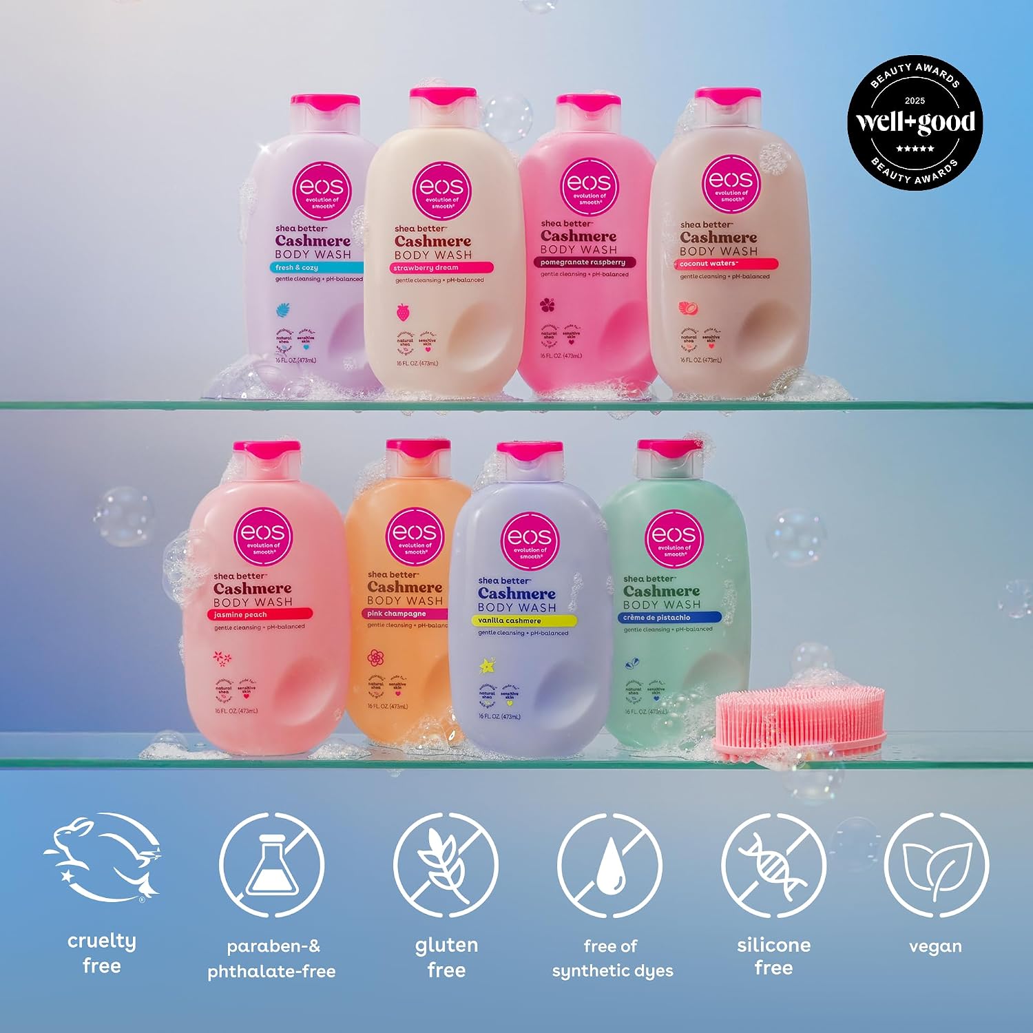 eos Body Wash, Vanilla Cashmere, Moisturizing Creamy Gel Formula with Shea Butter, Glycerin, Vitamin E, pH Balanced, Sensitive Skin, Vegan, 16 fl oz - Image 8