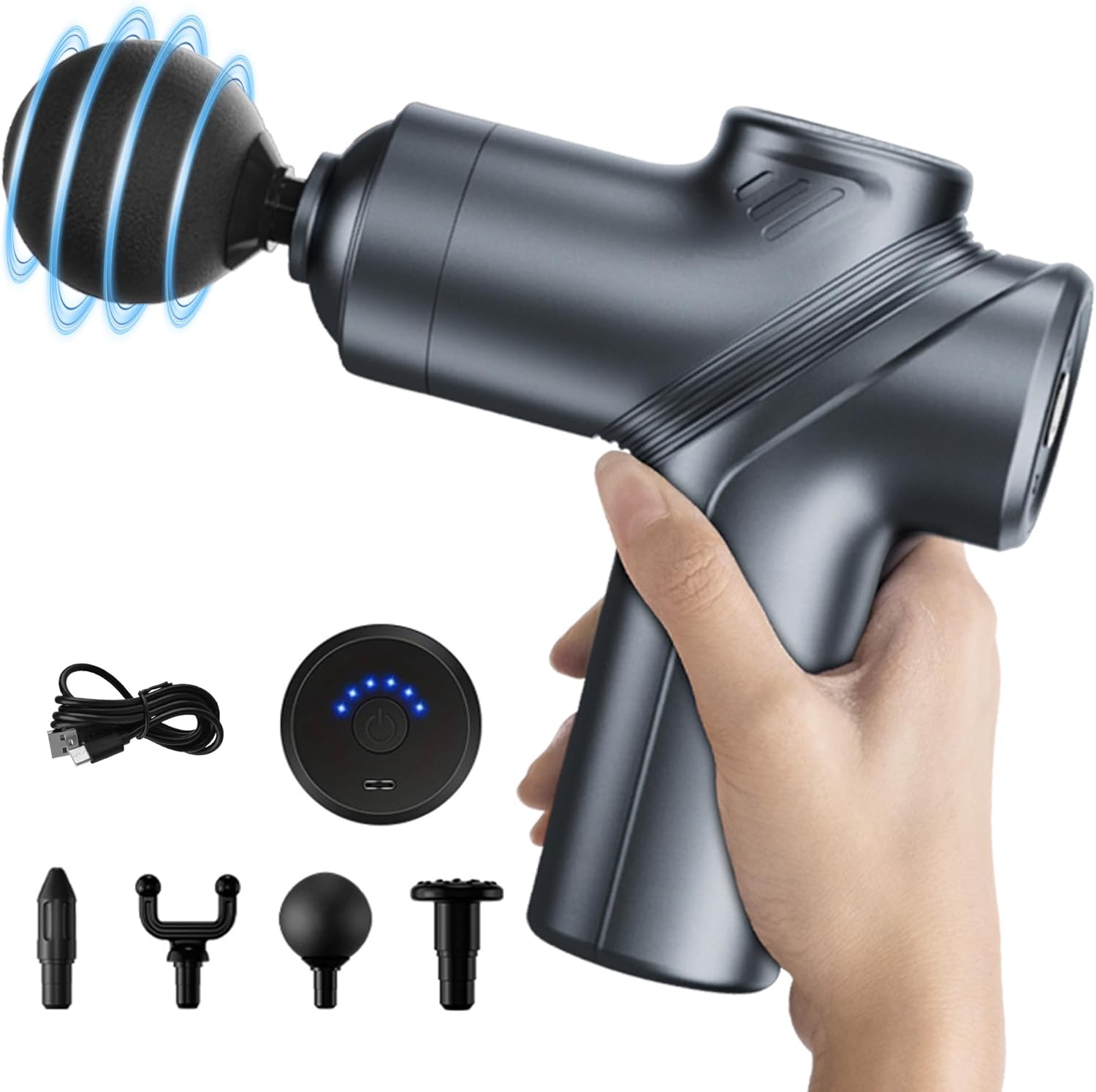 Massage Gun Deep Tissue Mini Muscle Massager for Pain Relief, Blue | Small Portable Handheld Massager Gun, Back and Neck Massager for Pain Relief, 6 Speed & 4 Heads, Birthday Gifts for Men Dad