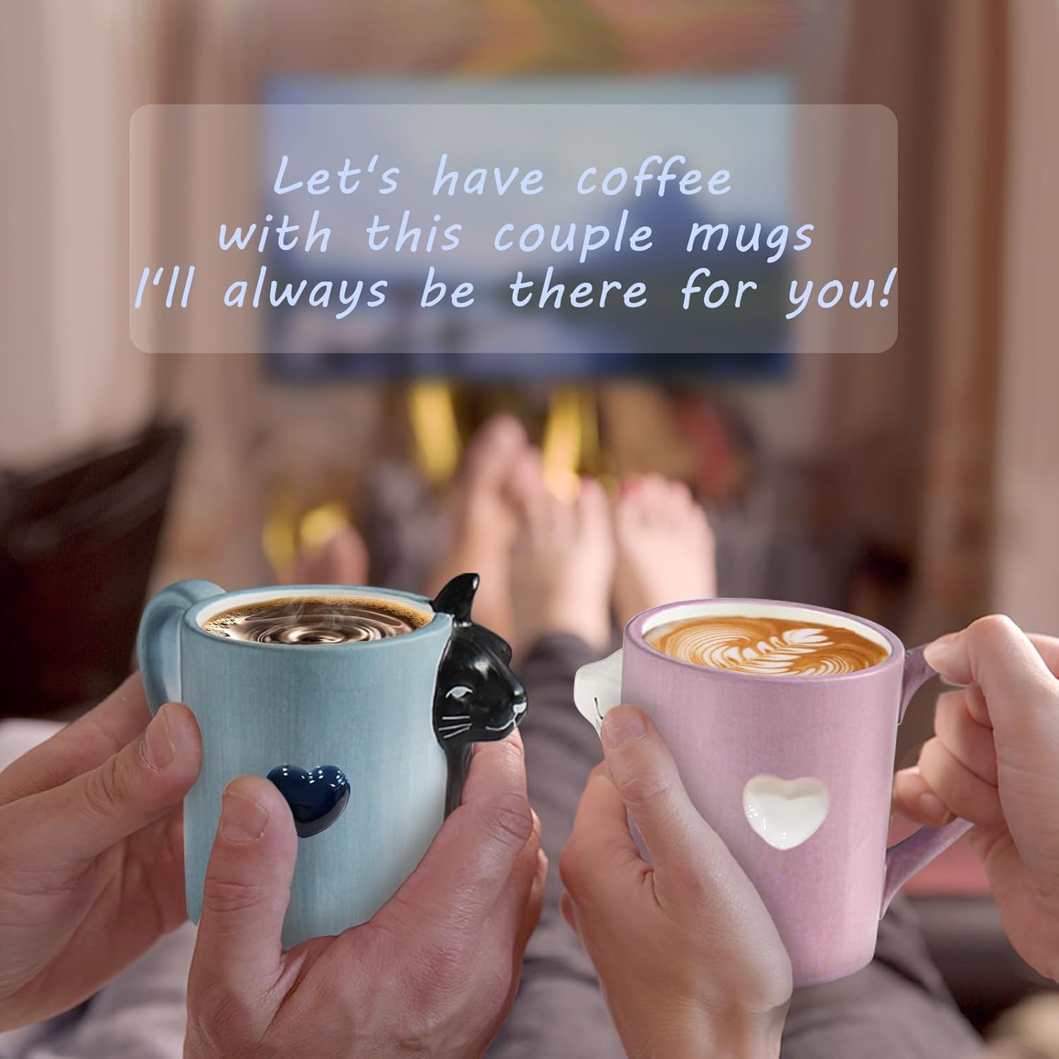 Couple Gifts Cute Kissing Cat Mug Matching Couples Stuff Ceramic Coffee Mugs for Wedding Gifts Anniversary Valentines Engagement Gifts for Couples Cat Lovers 12oz - Image 5