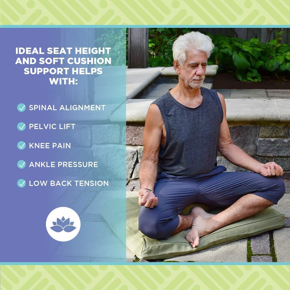Meditation Cushion Mat Set HEMP - Round Zafu Floor Pillow Organic Buckwheat Pillow + Cotton Filled Zabuton Prayer Pad - Meditation Pillow Yoga Knee Pad - Made in USA - 14" Round, NATURAL Hemp - Image 3