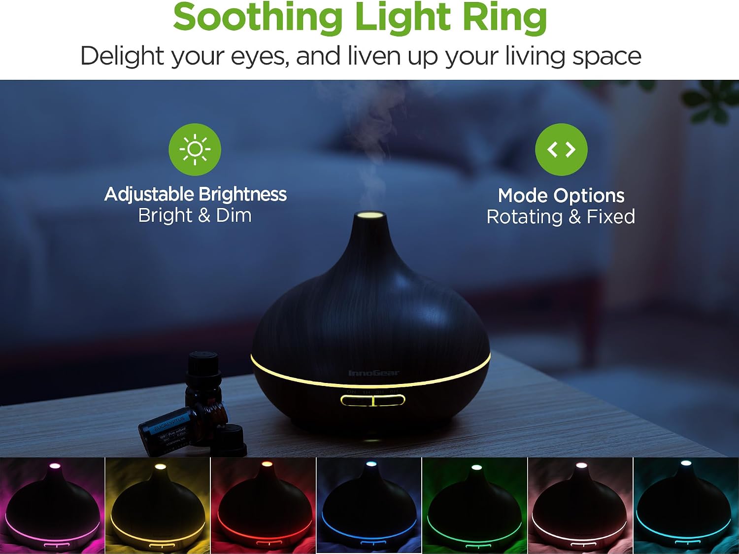 InnoGear 400ml Aromatherapy Essential Oil Diffuser 10 Oils Gift Set, Dark | Cool Mist Humidifier, Essential Oils, Ultrasonic, 4 Timers, Run up to 12hrs, Large Room, Home, Automatic Shut-Off, Quiet - Image 4