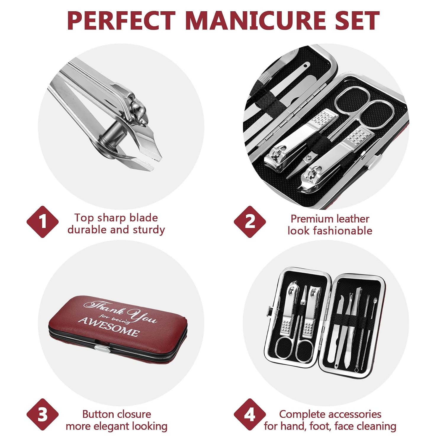 Therwen 24 Sets Manicure Set Stainless Steel Nail Clippers 8 in 1,Race Red | Grooming Nail Kit, Employee Appreciation Gift, Thank You Professional Pedicure Tool, for Women Men Coworker - Image 6
