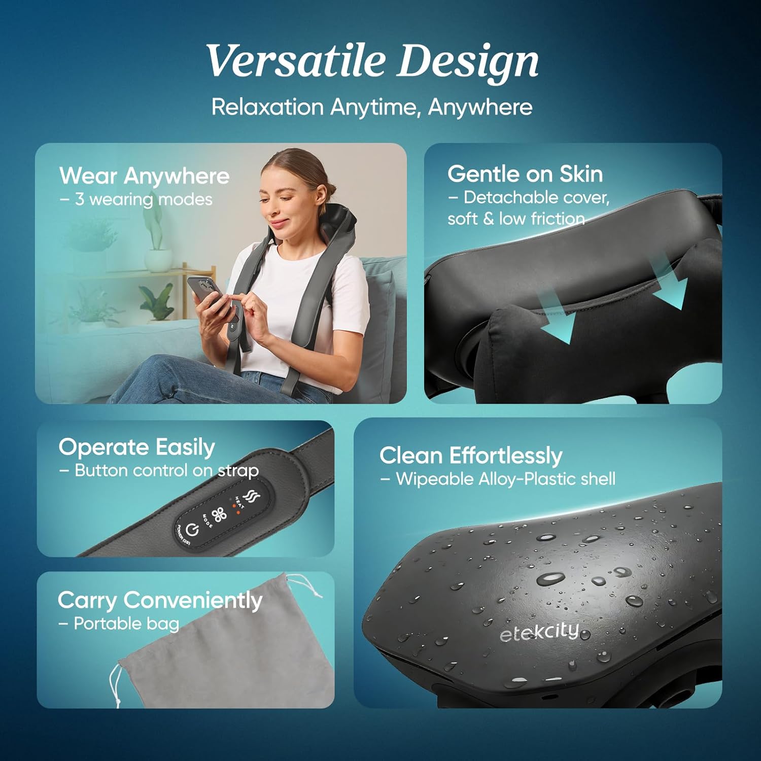 Etekcity FSA Cordless Neck Massager for Pain Relief Deep Tissue, Cadeo | HSA eligible, shiatsu neck and shoulder massager with heat, lymphatic drainage massage, ideal gift for mom and dad - Image 8