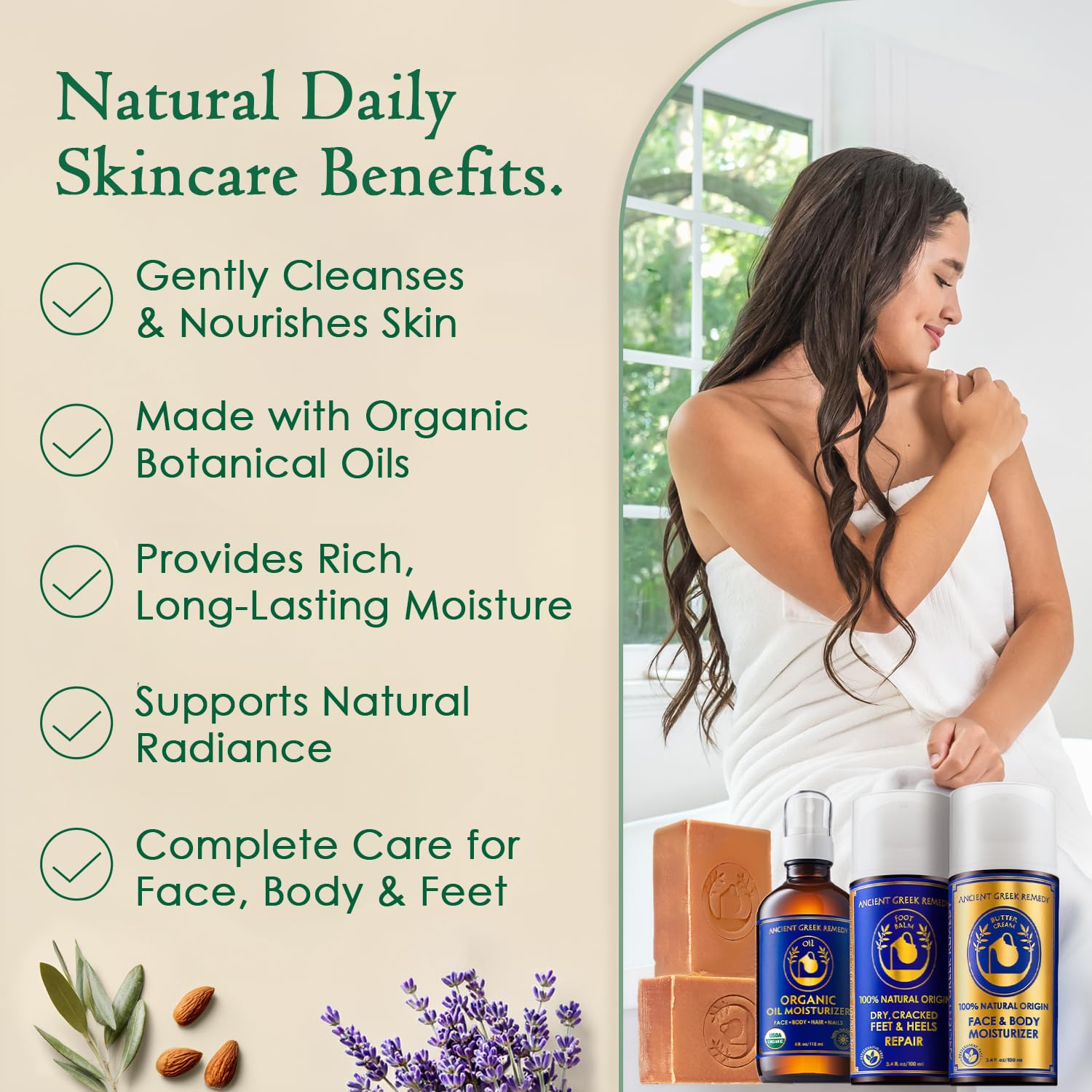 Organic Lavender Scented Skin Care Gift Set for Women, Birthday & Christmas | 7-Piece Luxury Natural Spa Gift Basket - Body Oil, Face Moisturizer, Foot Balm, Pumice Stone, 2 Soap Bars & Soap Holder - Image 4