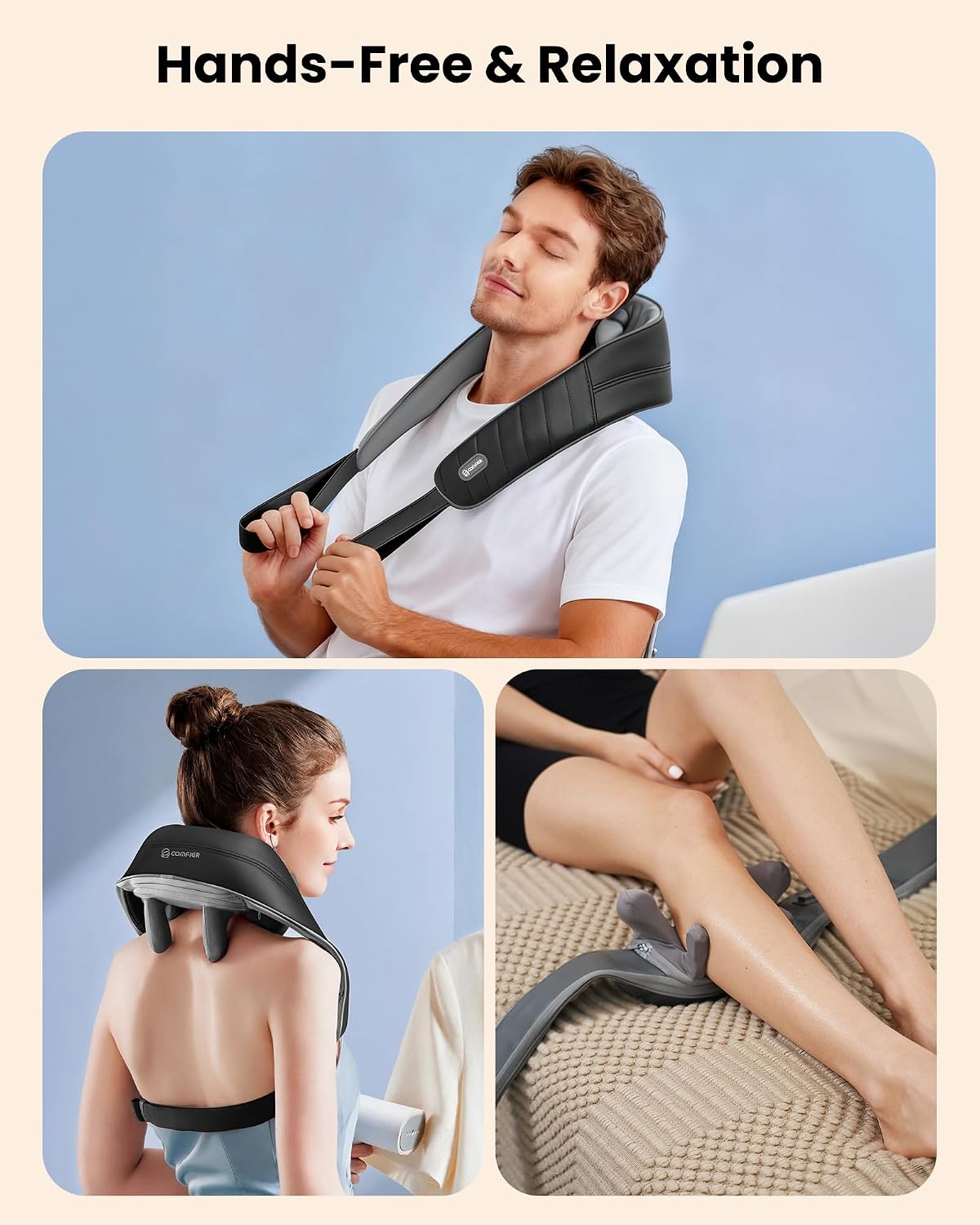 COMFIER Cordless Neck and Shoulder Massager with Heat, Wearable 4D Shiatsu Deep Tissue Kneading for Desk Workers and Drivers, Hands-Free Straps, FSA Eligible HSA Gift,Midnight Black - Image 8