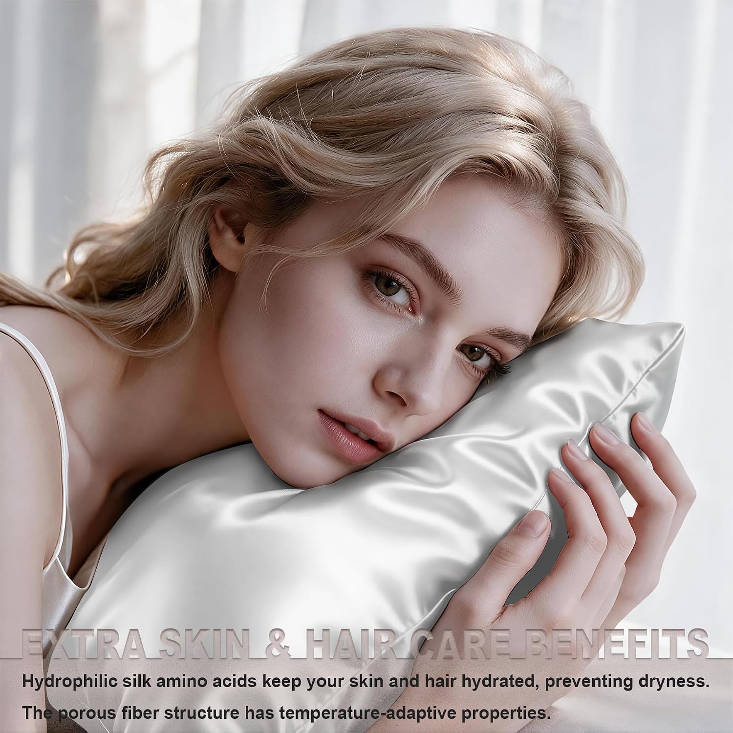 LYSHIN White Silk Pillow Cases Standard Size with Hidden Zipper | 19 Momme Mulberry Silk Pillowcase for Skin and Hair, Anti-Acne, Hypoallergenic, Cooling, Beauty Sleep, Gifts for Women - Image 3