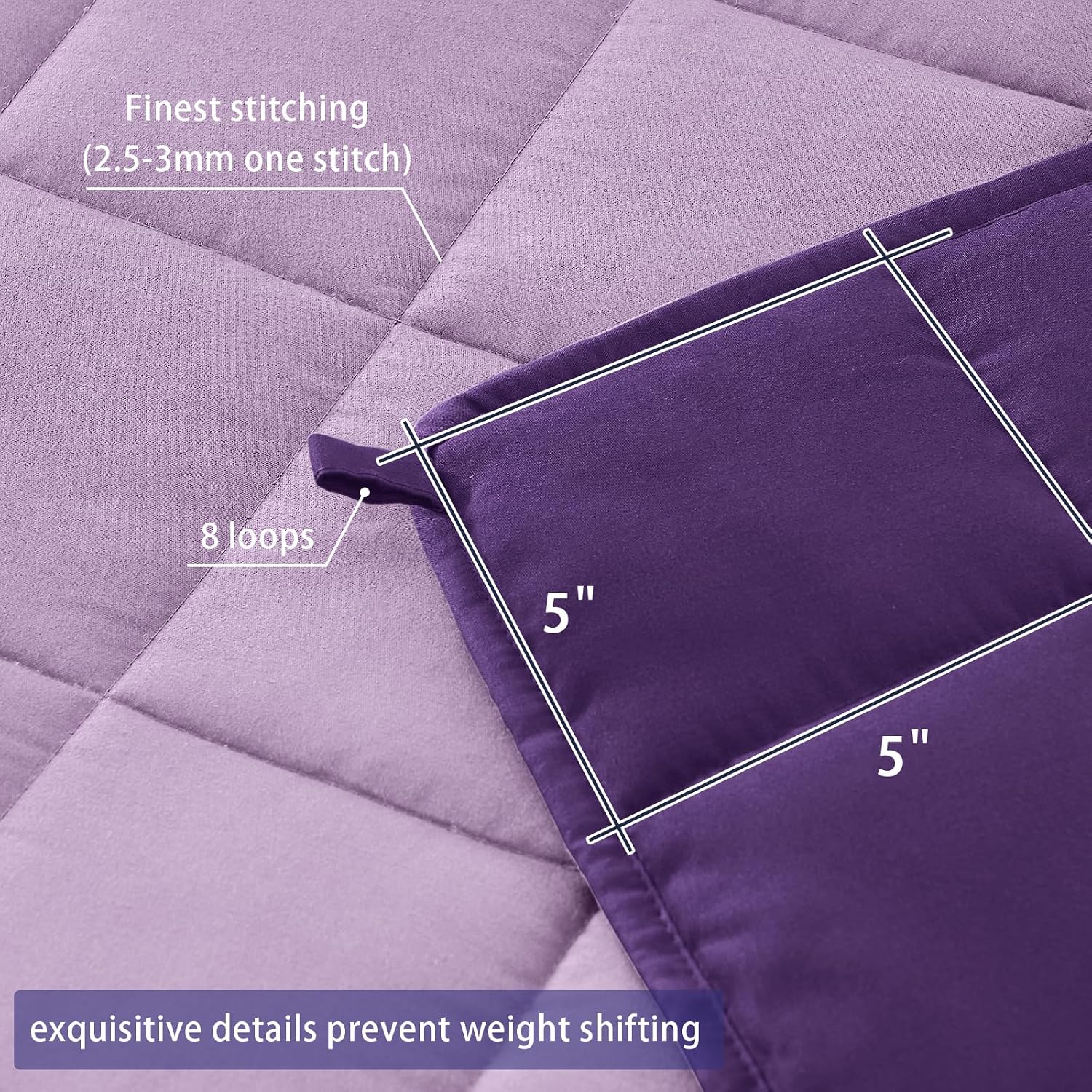 yescool Weighted Blanket for Adults (20 lbs, 60” x 80”, Purple) Cooling Heavy Blanket for Sleeping Perfect for 190-210 lbs, Queen Size Breathable Blanket with Premium Glass Bead, Machine Washable - Image 4