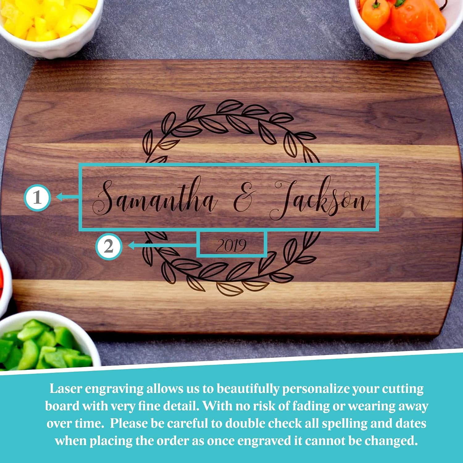Personalized Laser Engraved Wooden Cutting Board New Home Essentials - Customized Chopping Board for Weddings, Anniversaries, Birthdays or Mother's Day - Image 3