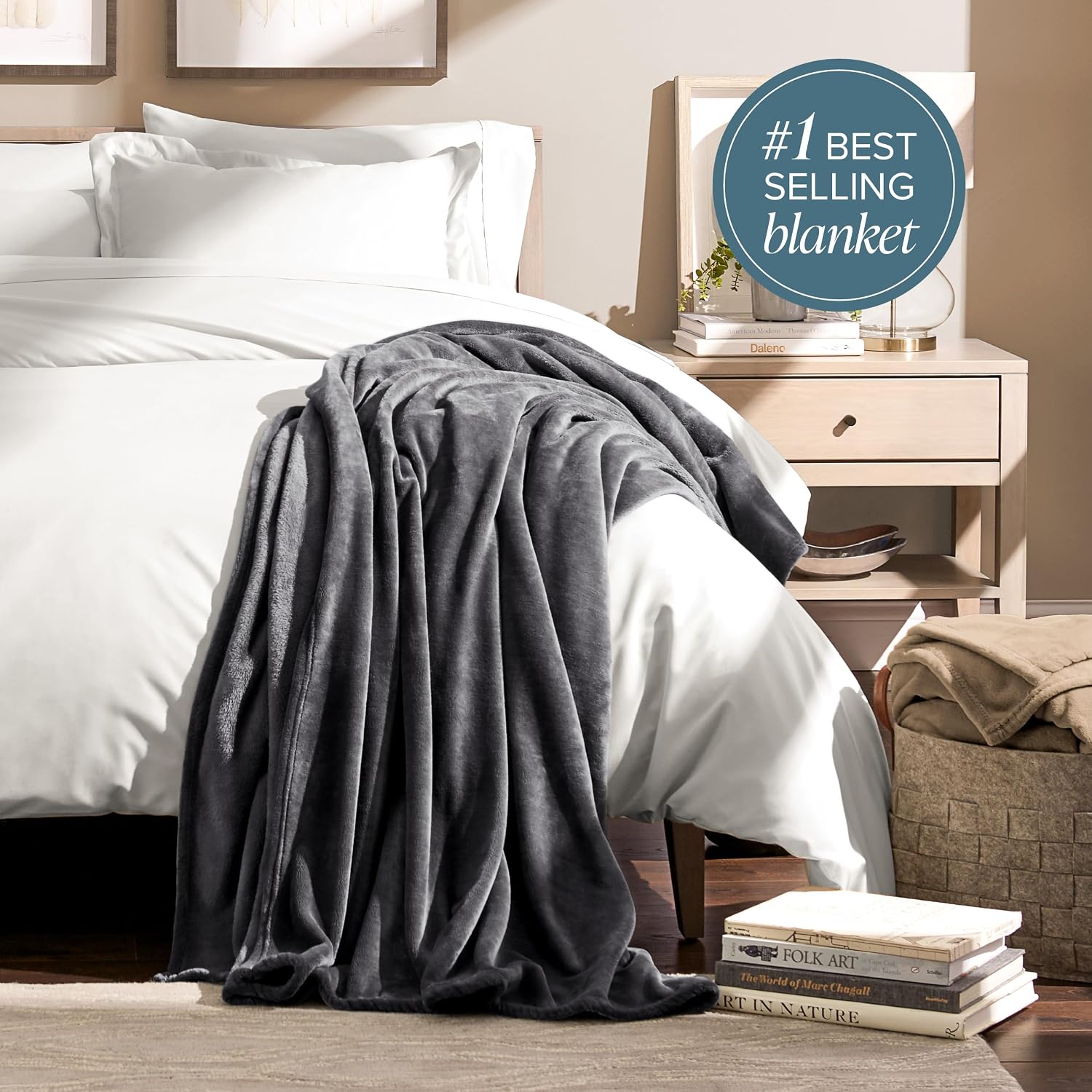 Bare Home Fleece Blanket Luxury Microplush (Full/Queen, Grey) | Ultra-Soft Lightweight Blanket for Bed, Sofa, and Couch, Cozy & Warm Blanket - Image 4