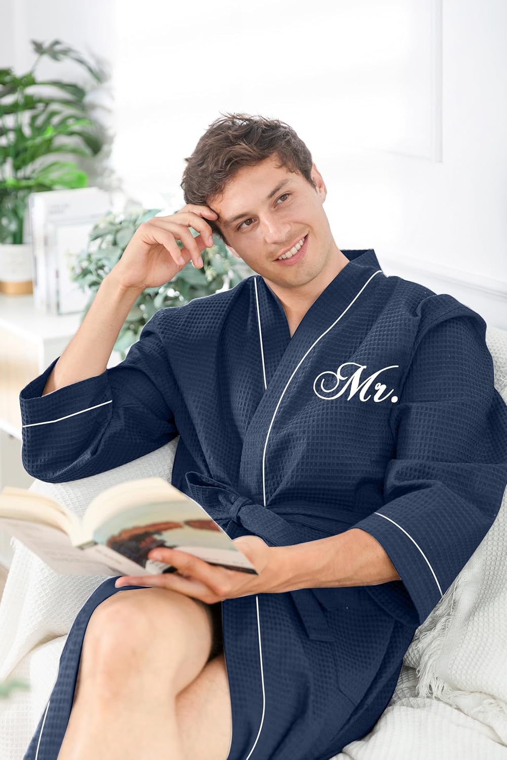 AW BRIDAL Mr and Mrs Waffle Knit Robe Set for Wedding Engagement Gifts | His and Hers Anniversary Matching Bathrobes for Couples, Bridal Shower Gifts for Bride and Groom, Newlywed, Women and Men - Image 3