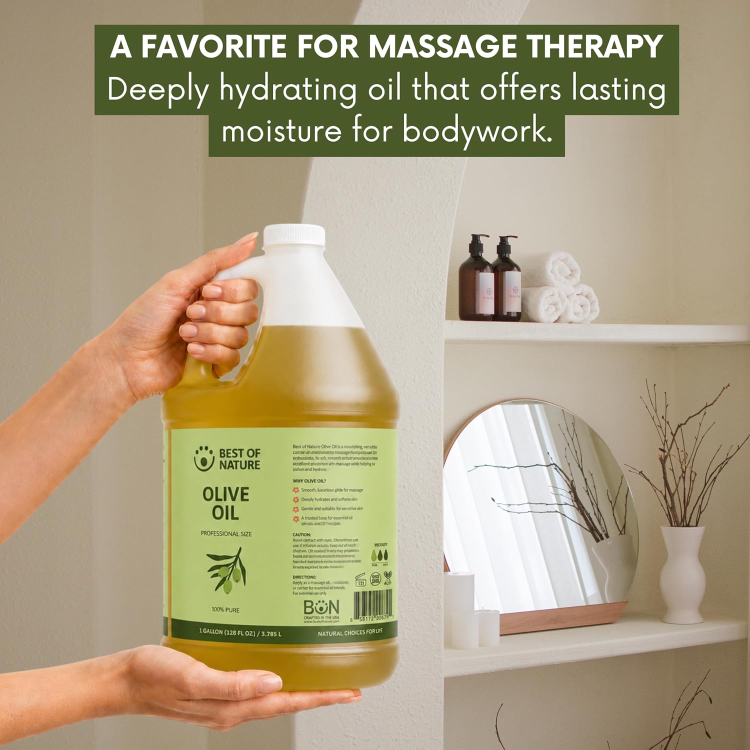 Best of Nature 100% Pure Olive Massage & Body Oil – Cold Pressed, Natural & Unscented Moisturizer for Skin, Hair & Bath, 1 Gallon (128 fl oz) - Image 10
