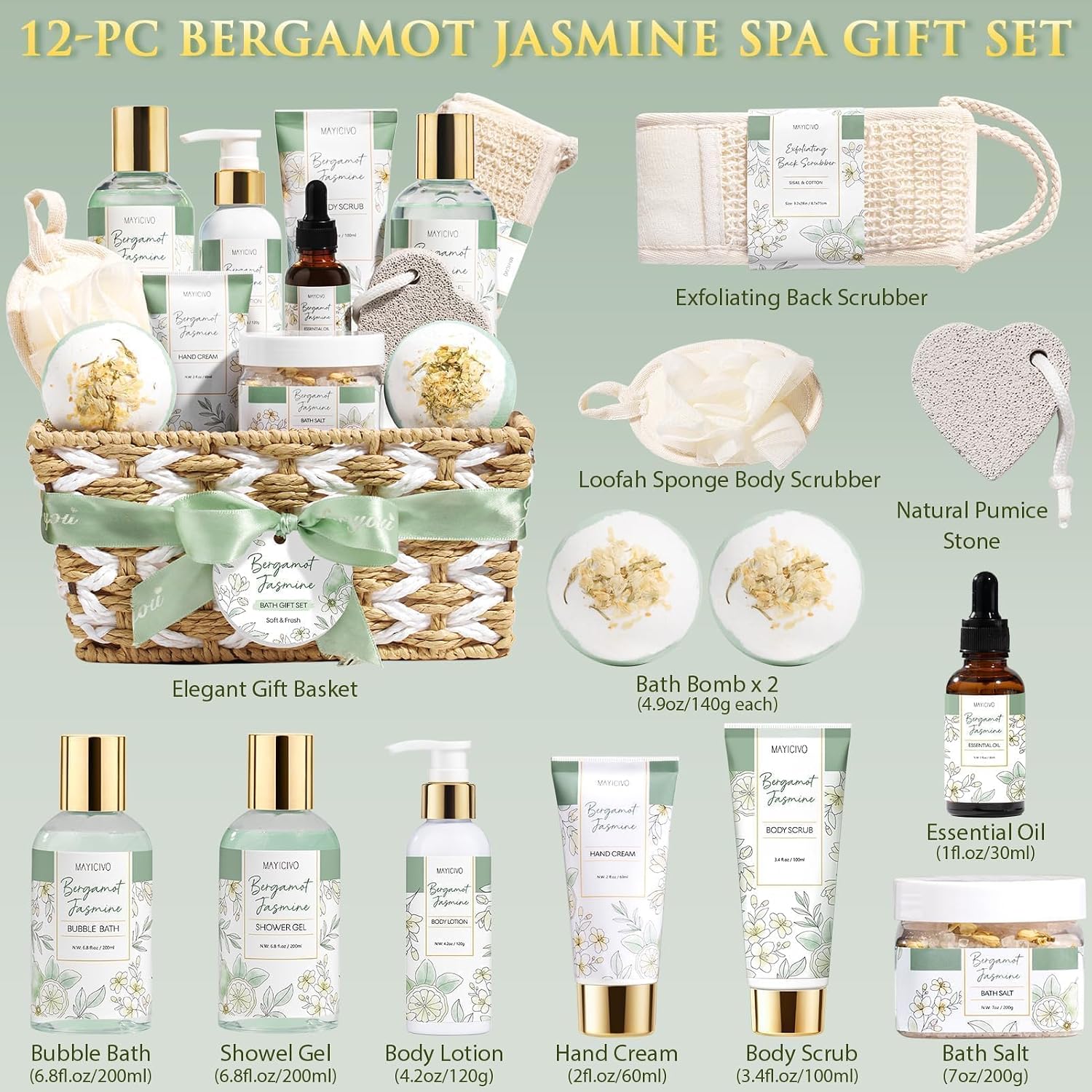 Birthday Gifts for Women Spa Gift Baskets Bath Set for Women Self Care Kit | Bergamot Jasmine Bath and Body Kit Care Package, Christmas Anniversary Gifts for Women Mom Her Wife Girlfriend Friend Sister - Image 2