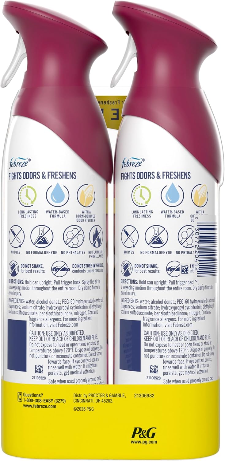 Febreze Air Mist, Air Freshener Spray, Odor Fighting Room Spray, Deodorizer for Home Bathroom Kitchen Office Apartment Dorm Room Classroom, Vanilla Suede, 8.1oz, 2ct - Image 13