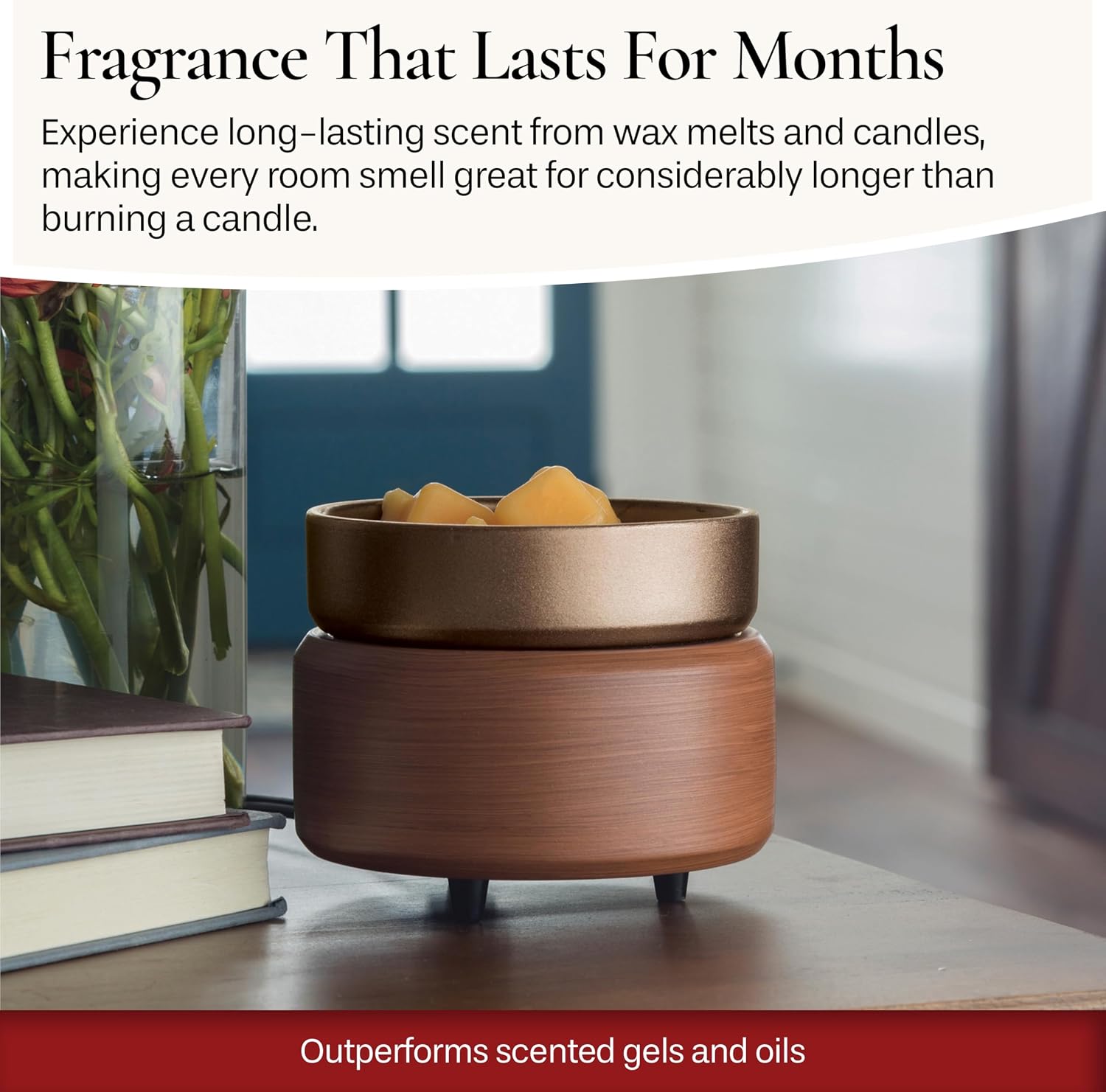 Candle Warmers ETC 2-in-1 Candle and Fragrance Warmer for Warming Scented Candles or Wax Melts and Tarts with to Freshen Room, Pewter Walnut - Image 4
