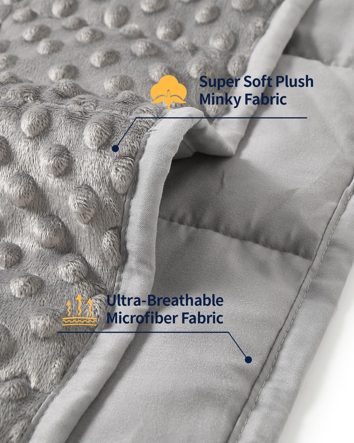 Mr. Sandman Weighted Blanket for Adults, Queen Size 15 lbs, 60 x 80 Inches | Cooling Soft Minky for Hot Sleepers; Machine Washable; Filled with Glass Beads; Heavy Bed Throw for Sleep; Grey - Image 3