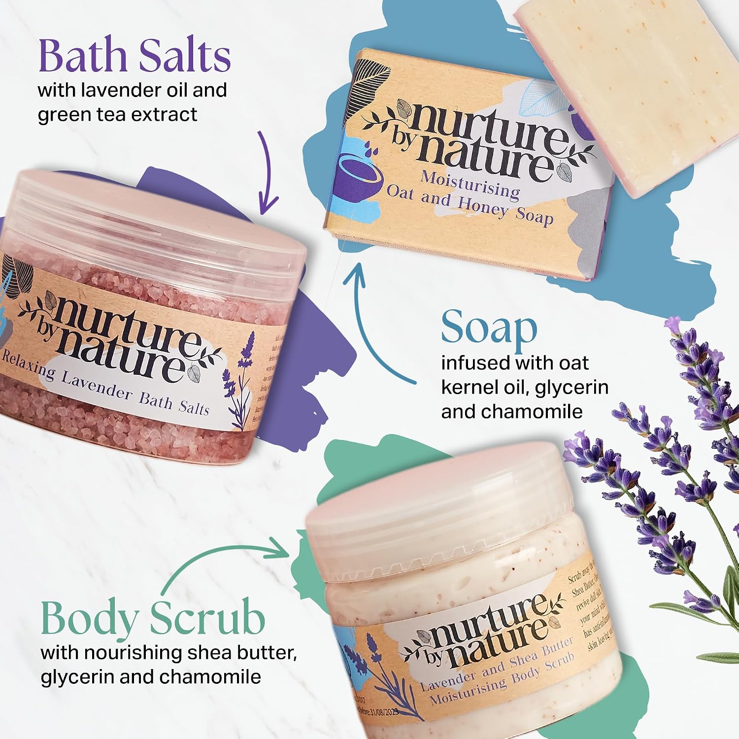 Nurture by Nature Self Care Gifts for Women - Spa Gift Baskets for Women & Relaxation Gifts | At Home Spa Kit | 6 Piece Bath Set with Pillow Spray, Candle, Bath Bomb & Bath Salts - Image 6