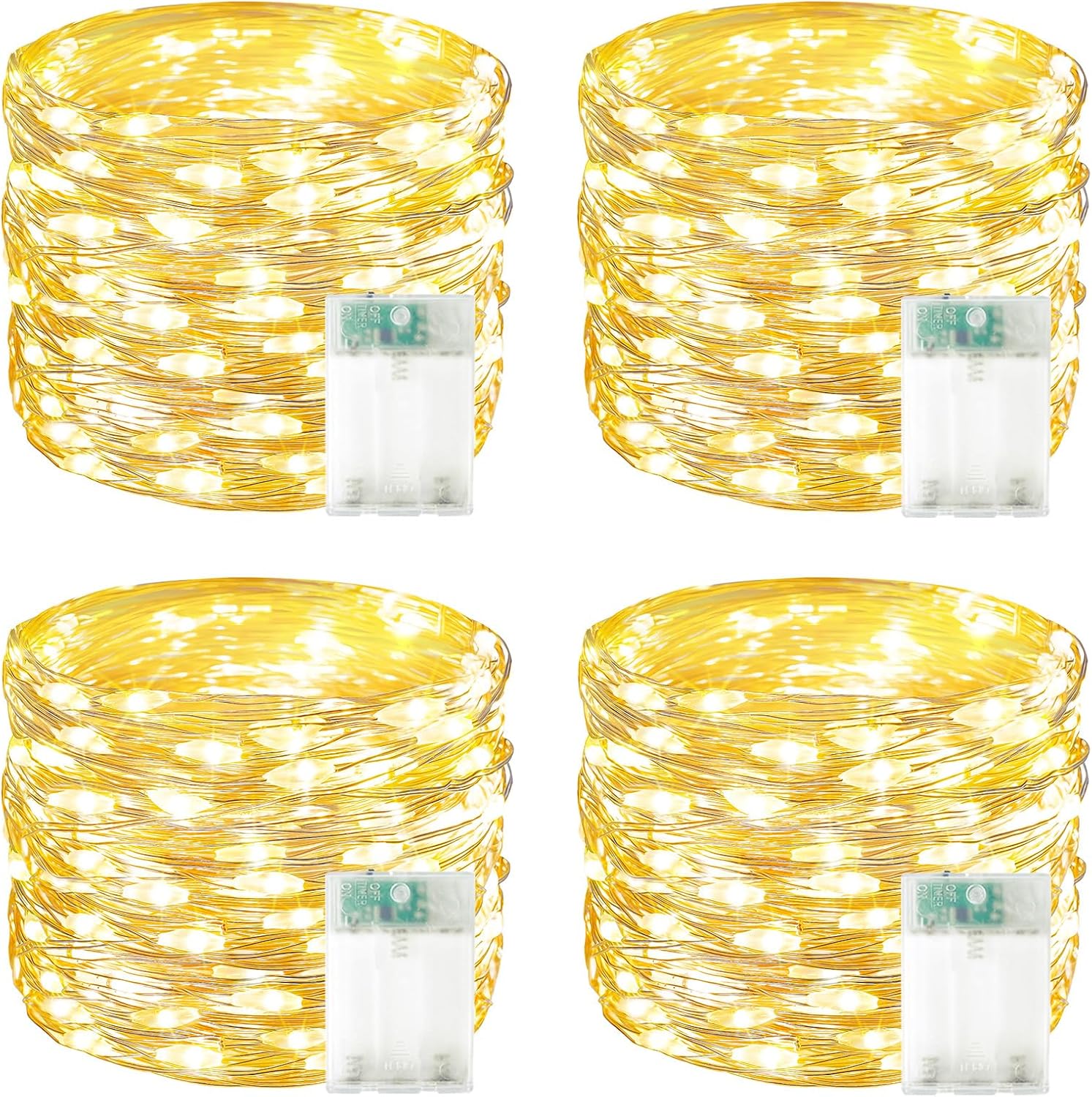 4 Pack 60 LED Fairy Lights Battery Operated with Timer, 20 FT String Lights | Cuttable Copper Wire, Waterproof Battery Lights for Indoor Outdoor, Wedding, Centerpiece, Bedroom, DIY, Christmas Decorations
