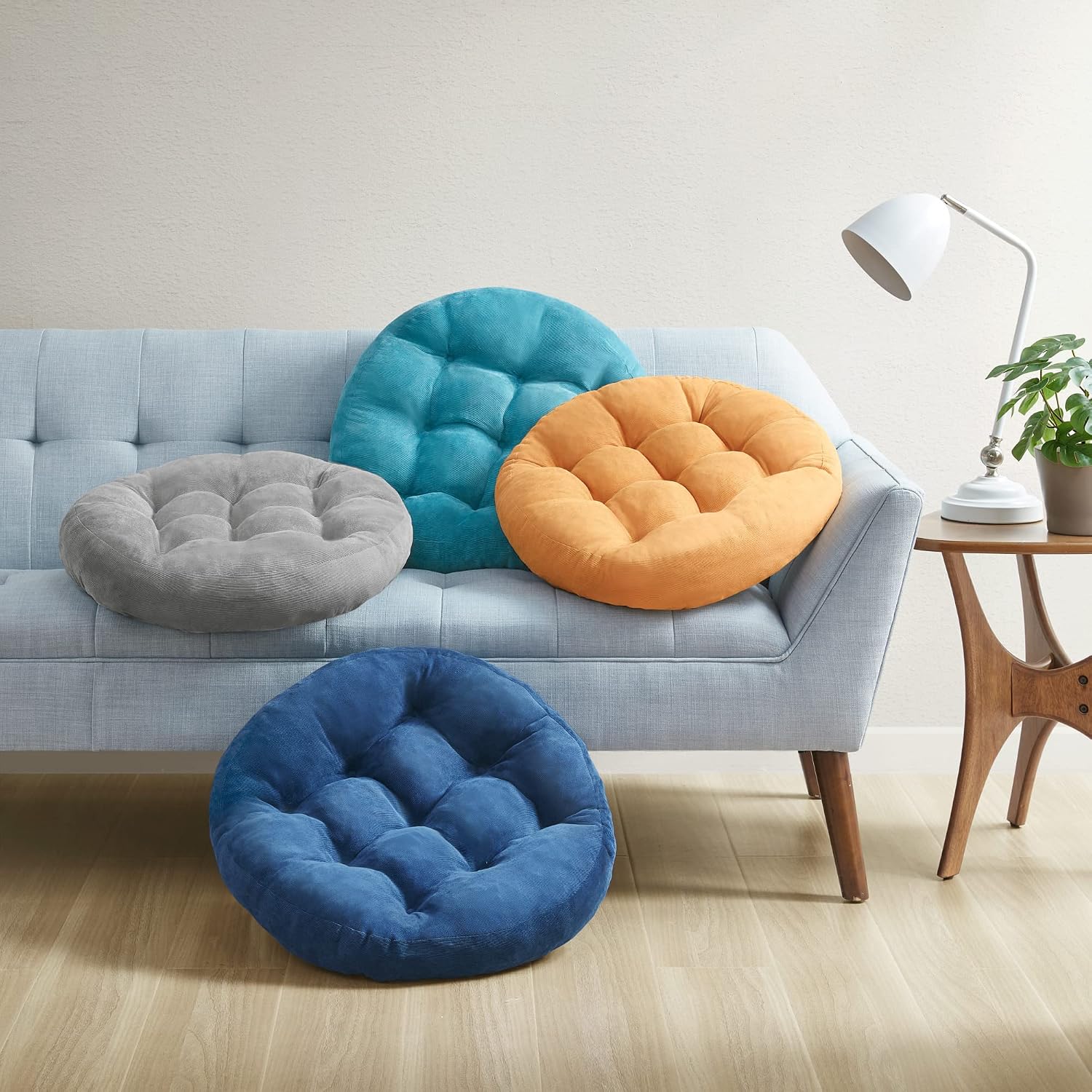 Meditation Cushions Set of 2, Large Floor Pillow for Adults, 22inch Round | Floor Cushion For Reading & Zen, 3.5" Thick Supportive Shredded Memory Foam, Breathable Corduroy, Soft Yoga Seat, Yellow - Image 7