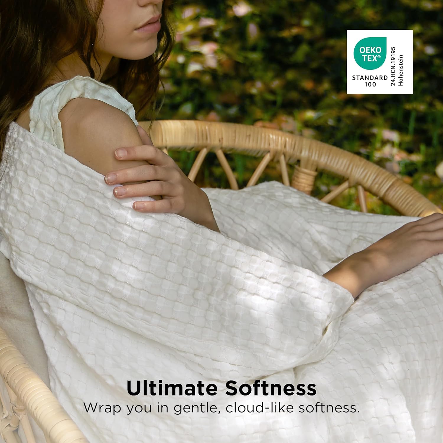 Bedsure Cooling Waffle Queen Size Blanket - Lightweight Cotton Summer Blanket of Rayon Derived from Bamboo for Hot Sleepers, Luxury Throws for Bed, Couch and Sofa, Ivory, 90x90 Inches - Image 4