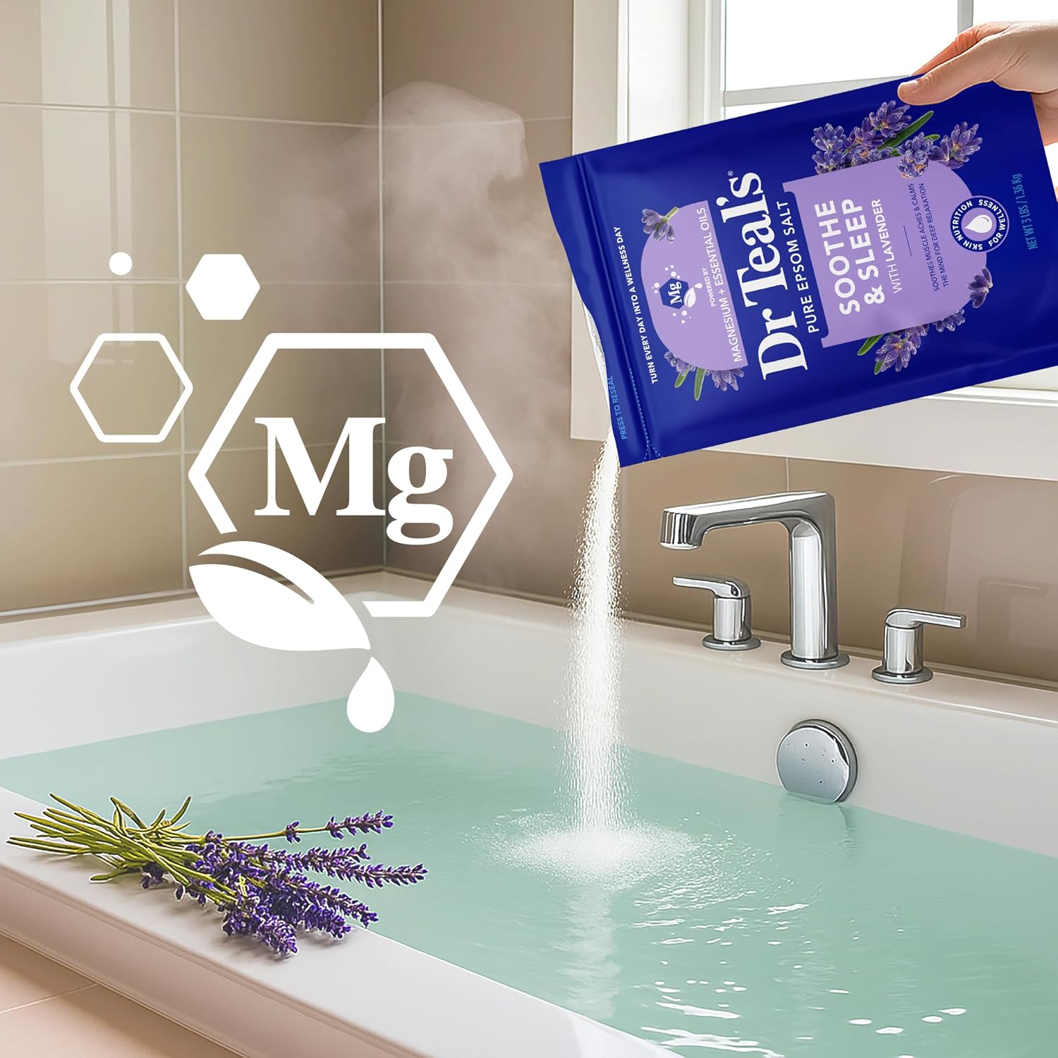 Dr Teal's Epsom Salt Soaking Solution, Soothe & Sleep, Lavender, 3lbs - Image 5