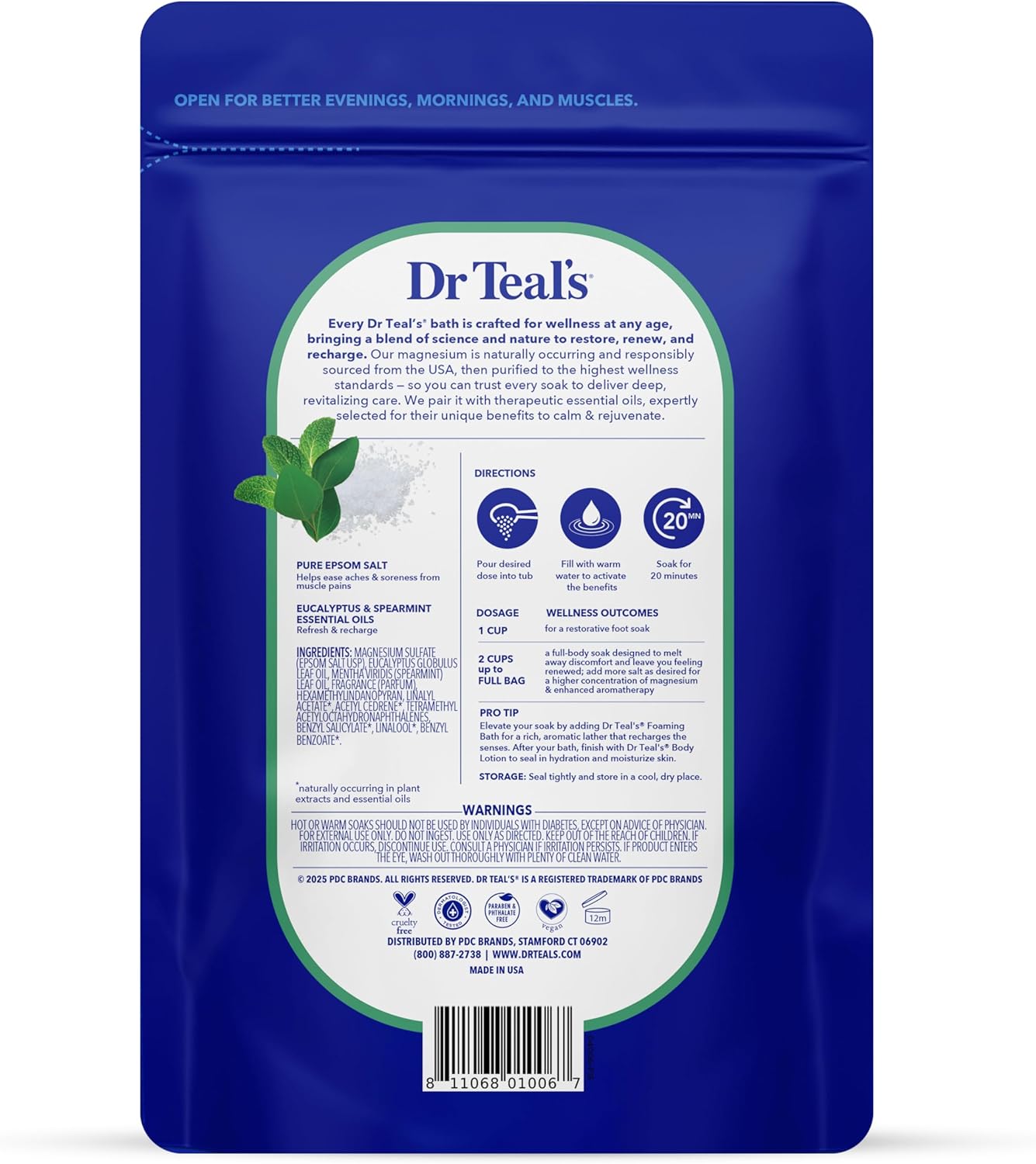 Dr Teal's Epsom Salt Magnesium Soak, Relax & Relief with Eucalyptus & Spearmint Essential Oils, 3 lbs - Image 2