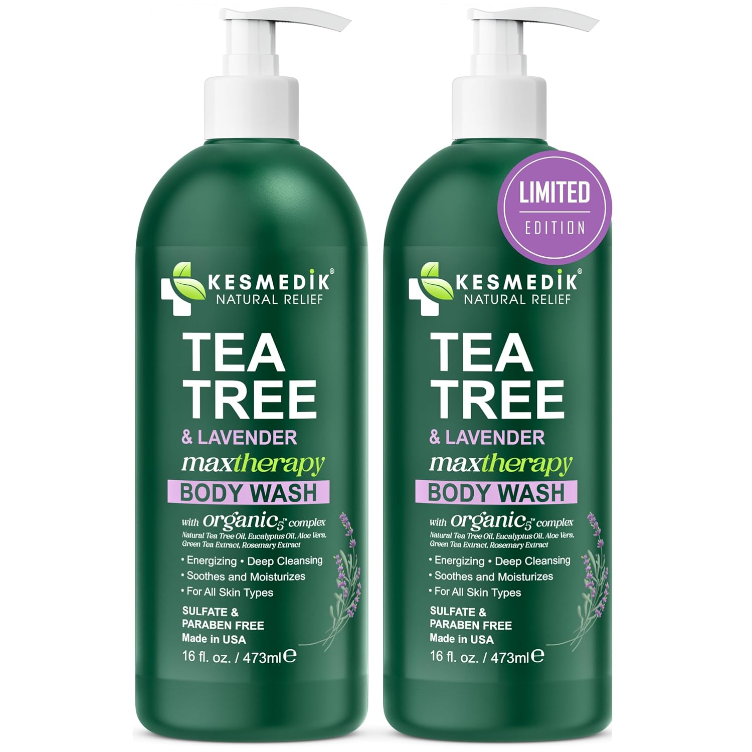 KESMEDIK Tea Tree Lavender Body Wash MaxTherapy with 100% Tea Tree Oil for Skin & Calming Lavender | Purifying Body Soap, Soothes & Refreshes Sensitive, Itchy Skin, Men & Women, 16 Fl Oz (Pack of 2) - Image 7