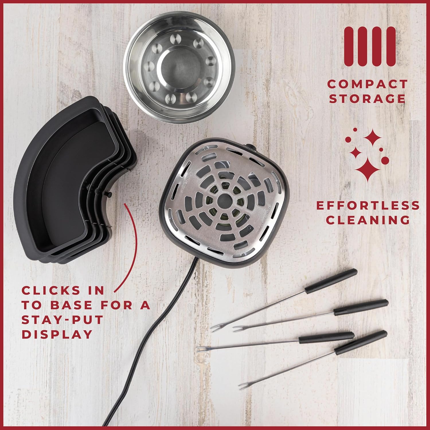 Kusini 2 in 1 Electric Fondue Set & Smores Maker Tabletop Indoor Kit with Removable Trays & 4 Skewers – Smores Station Chocolate Melting Pot - Unique Couple Gift Set Idea, Date & Movie Night Supplies - Image 6