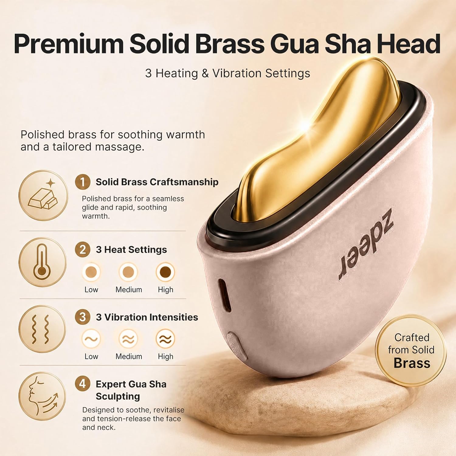 GS5 Electric Heated Gua Sha Tool, Red Light Face Massager, Pink | Brass Facial Massager with Vibration, Beauty Device for Face & Neck, Skin Firming Device for Facial Sculpting, Gift for Women - Image 4