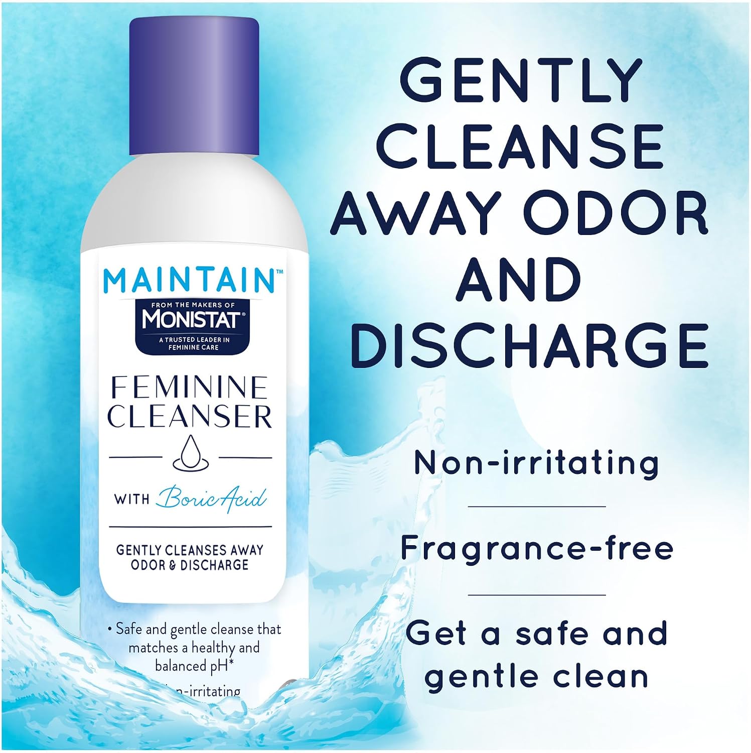 Maintain by Monistat Boric Acid Feminine Wash, Fragrance-Free, 10 Fl Oz | Intimate Wash for Women, Gentle pH-Balanced Formula, Cleanses Away Odor & Discharge, Non-Irritating - Image 3