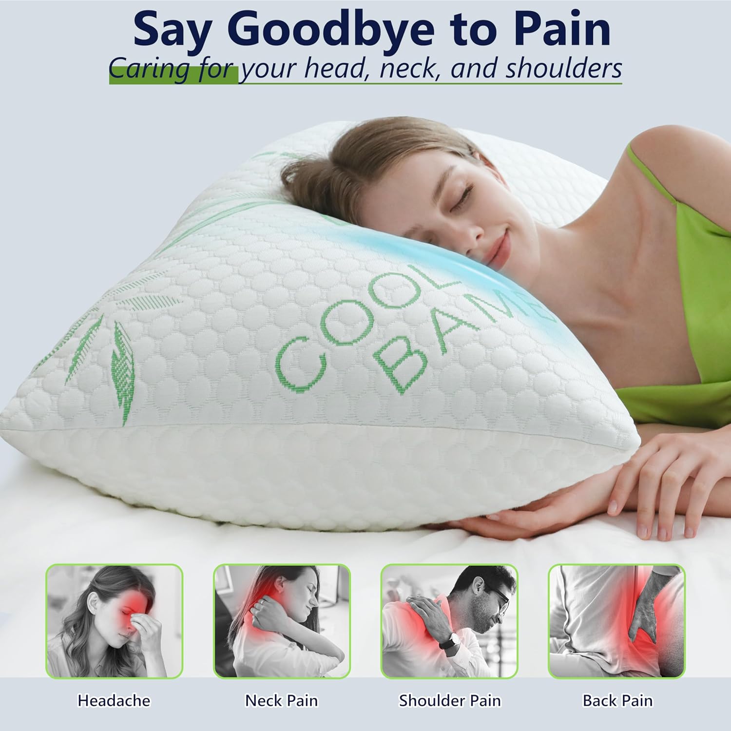 Memory Foam Pillows, Cooling Pillows Queen Size Set of 2 Adjustable Firm Bamboo Bed Pillows for Hot, Side, Back and Stomach Sleepers - Image 6