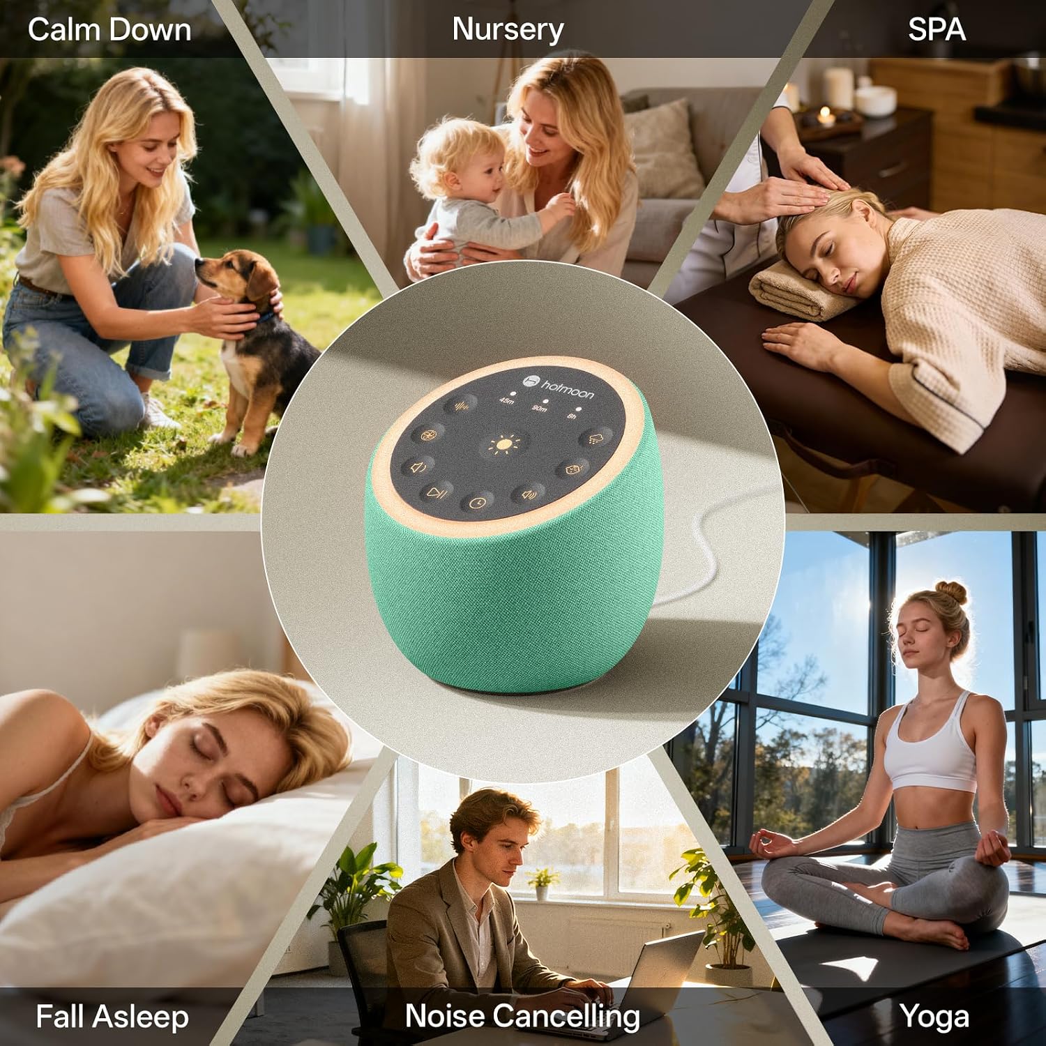 Hotmoon Sound Machine for Sleep, Cocoon 2, 40 Sounds, Dual-Speaker, Plug in | White Green Pink Brown Noise Machine for Sleeping Adults Office Privacy Baby Dogs, 4 Timers, 8 Night Light, Rain Noise Maker - Image 6