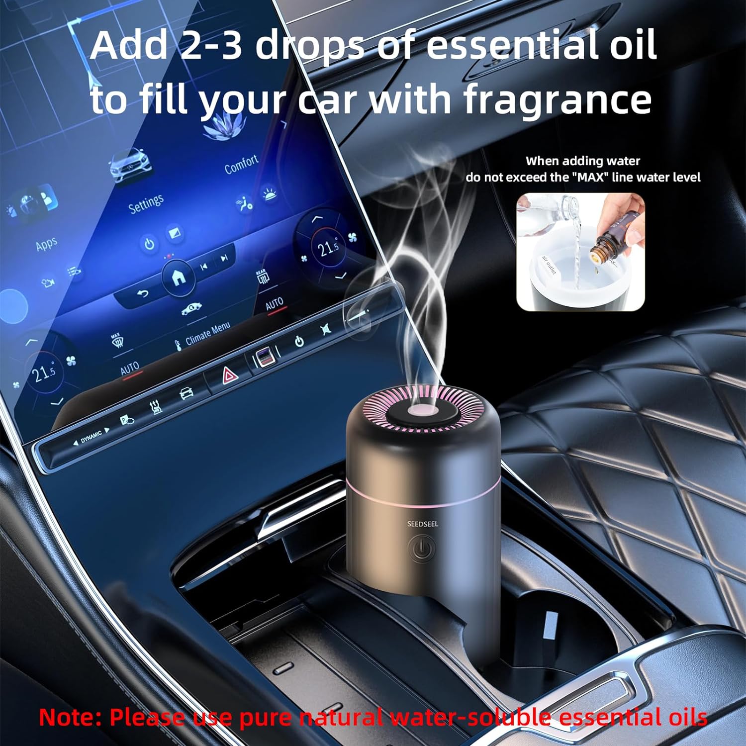 SEEDSEEL Car Aromatherapy Diffusers for Essential Oils,Mini USB Air Scent Small Humidifier with 7-LED Color Changing for Car Room Home Office Bedroom - Image 4