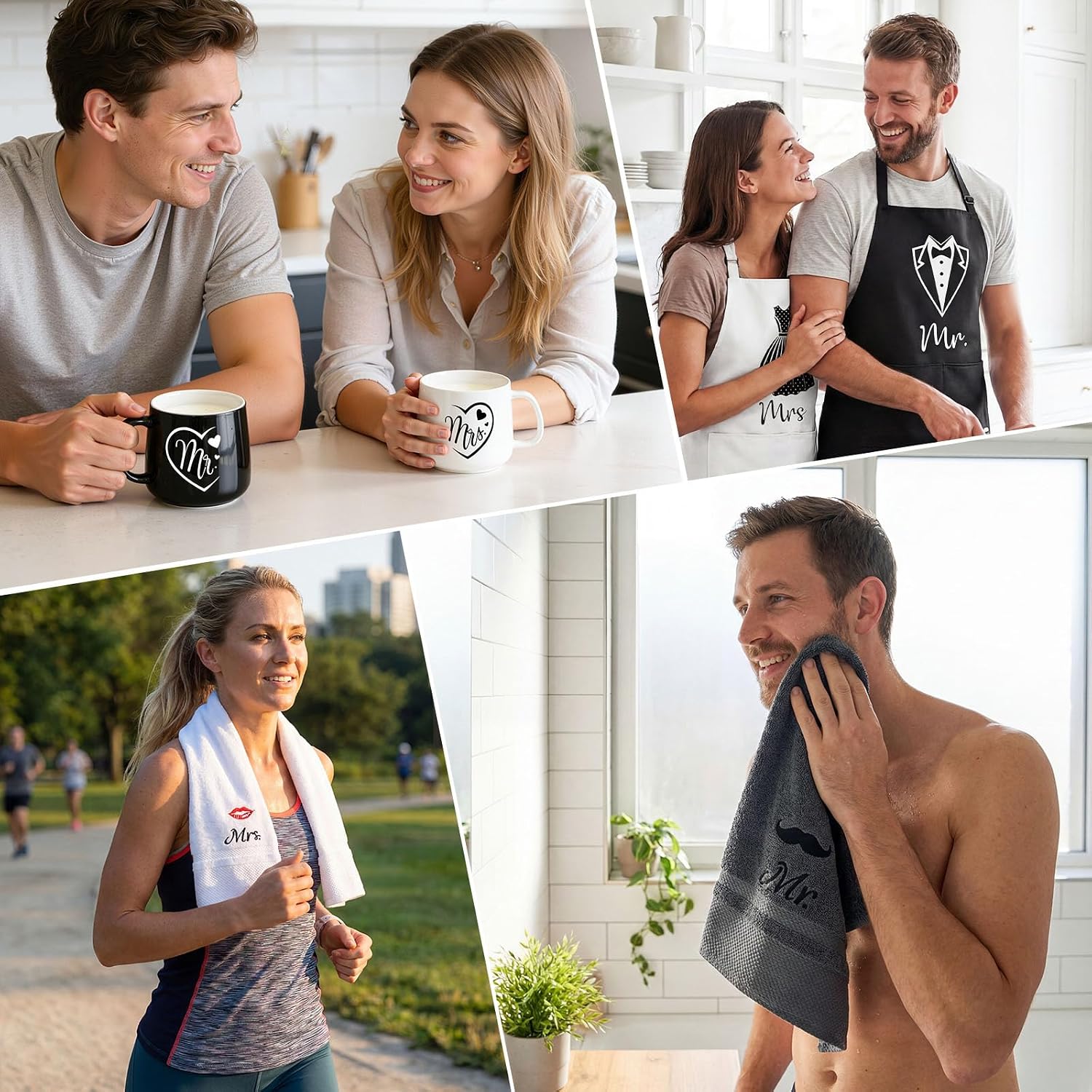 TUZELIYA Wedding Gifts for Couples, Bridal Shower Gift for Bride To Be, Engagement Gifts for Newlyweds, His and Hers Mr and Mrs Anniversary Set with Aprons, Coffee Mugs and 100% Cotton Towels - Image 7