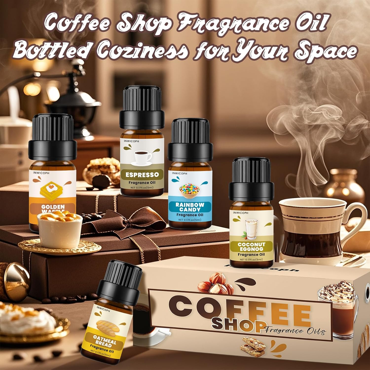 Coffee Shop Fragrance Oil Set | Espresso, Mocha Coffee, Chocolate, Almond Biscotti, Roasted Hazelnut Candle Scents for Candle Making, Soap Making Supplies, Diffuser Oil Scents - Image 6