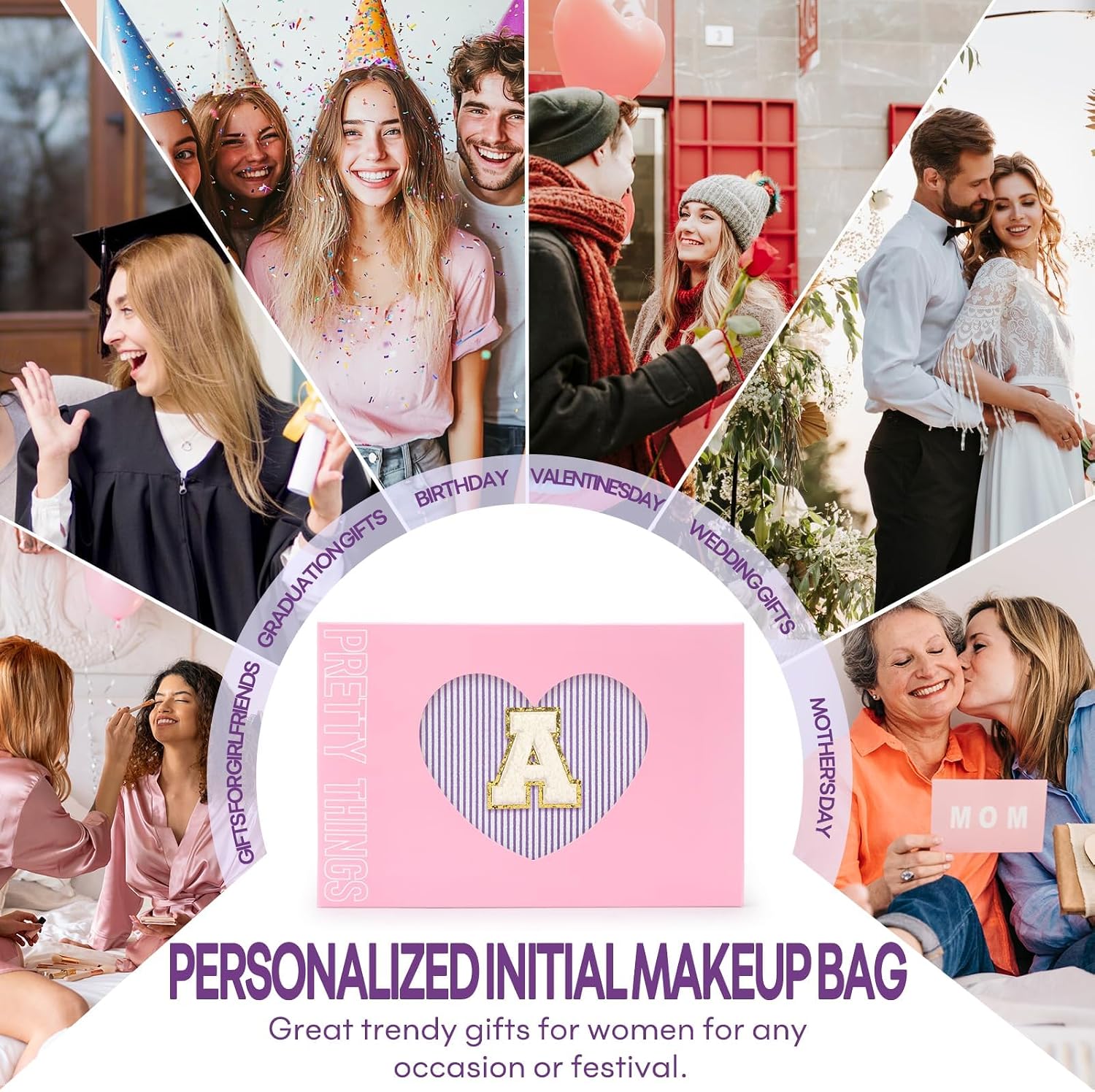 2 PCS Initial Makeup Bags for Women: Cosmetic Bag for Travel Toiletry - Birthday Gifts for 11 12 13 14 15 16 17 18 Years Old Girl Graduation Teacher Gift- Teen Girl Gifts Trendy Stuff - Purple A - Image 6