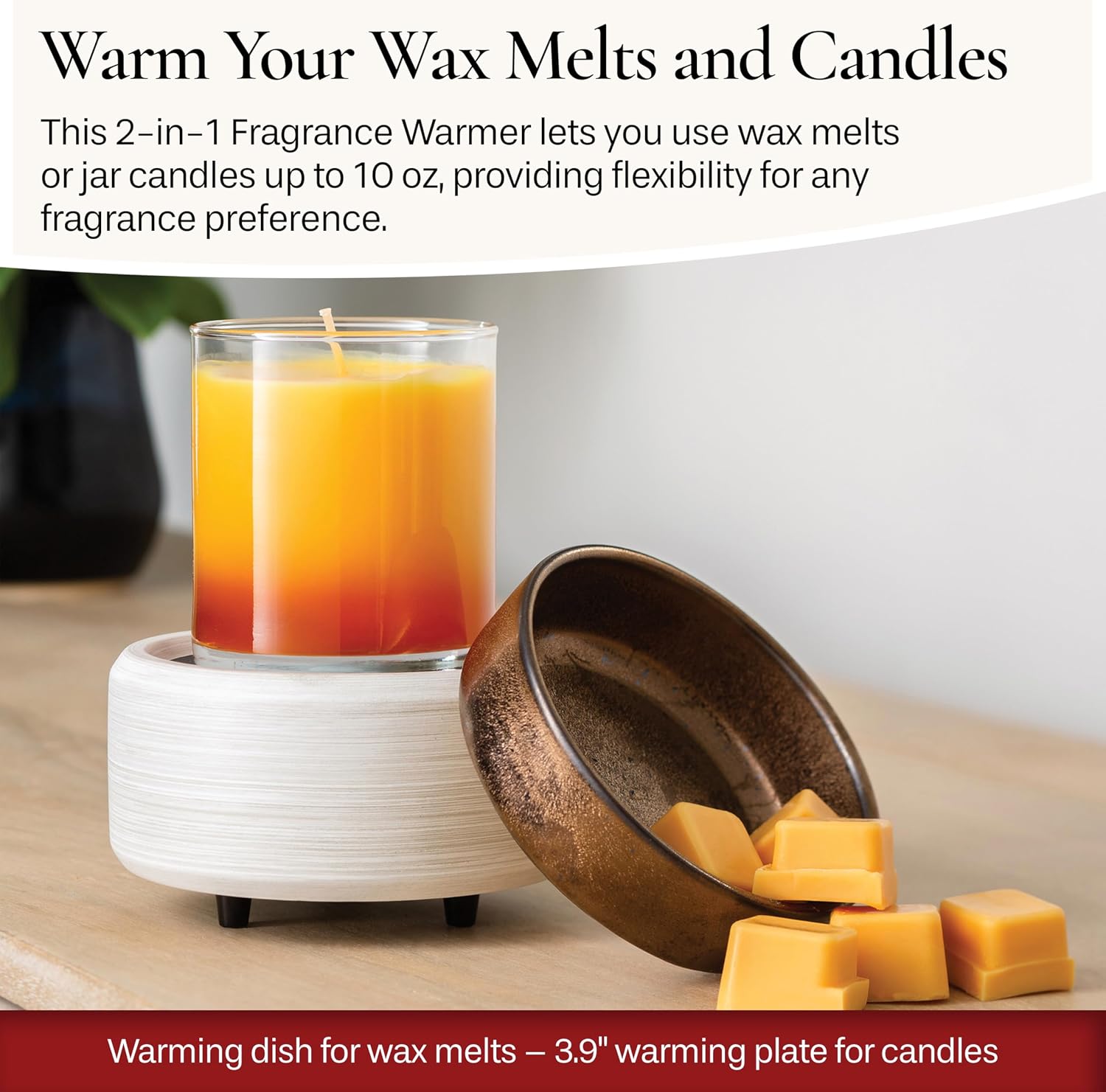 Candle Warmers ETC 2-in-1 Candle and Fragrance Warmer for Warming Scented Candles or Wax Melts and Tarts with to Freshen Room, Whitewashed Bronze - Image 2