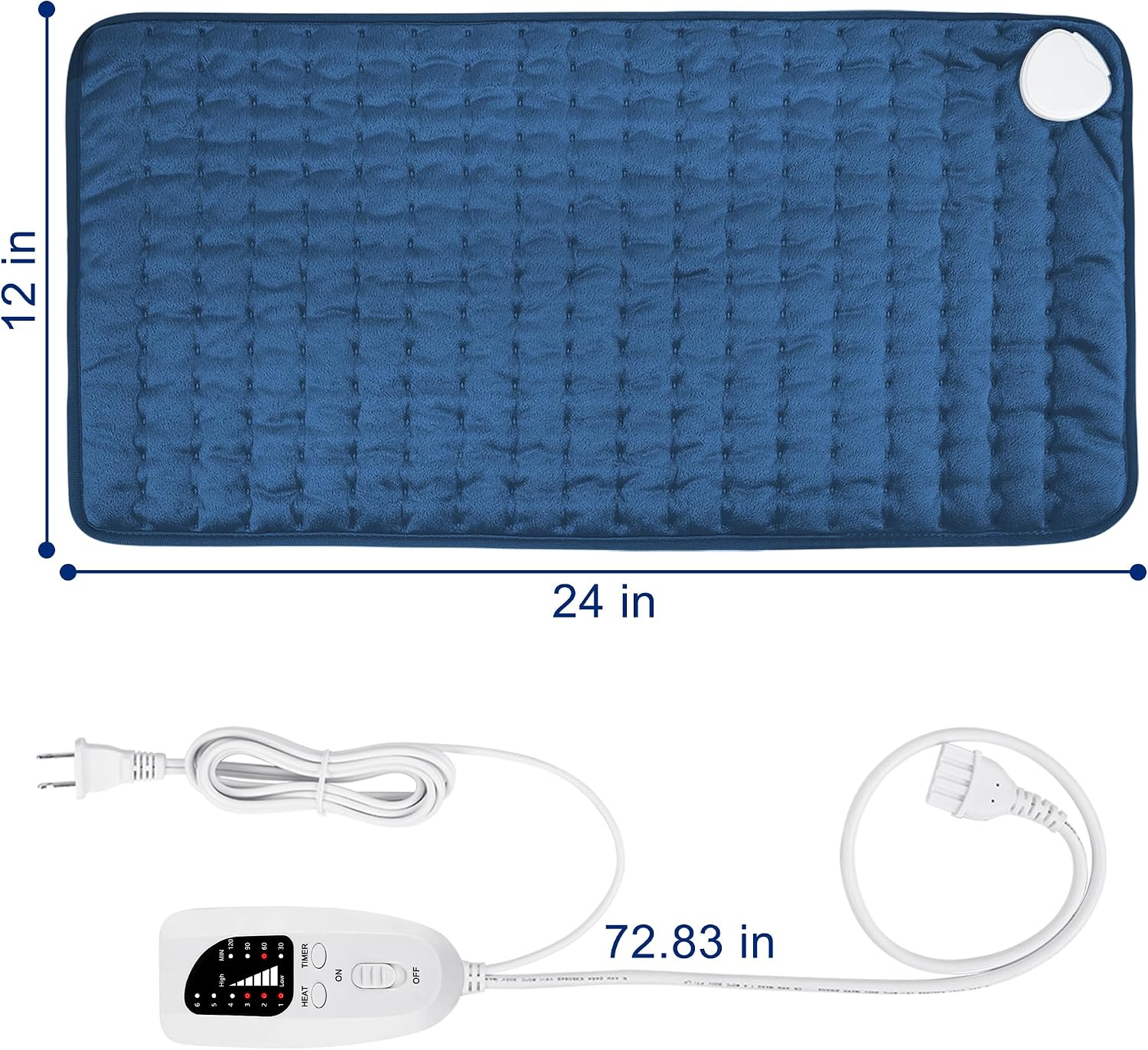 Electric Heating pad with 6 Heat Settings, Auto Shut Off, Dry Electric Heating for Back Neck Knee Arms Legs Shoulder Heat Pads for Christmas Birthday Father's Day Mother's Day (24"X12", Dark Blue) - Image 4