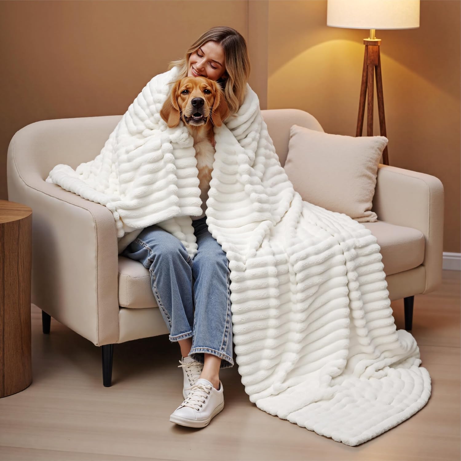 Bedsure Soft Cozy King Size Fleece Blankets for Bed Off White 108"x90" | Birthday Gifts for Women Mom Her, Warm Lightweight Cozy Fluffy Throw Blanket Sofa, Dorm Room Home Decor, Machine Washable - Image 7