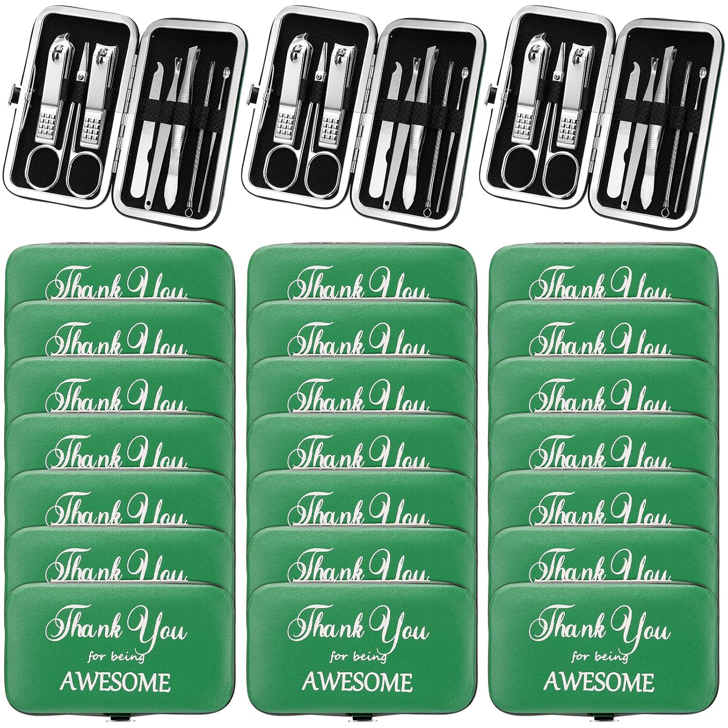 Therwen 24 Sets Manicure Set Stainless Steel Nail Clippers 8 in 1,Green | Grooming Nail Kit, Employee Appreciation Gift, Thank You Professional Pedicure Tool, for Women Men Coworker