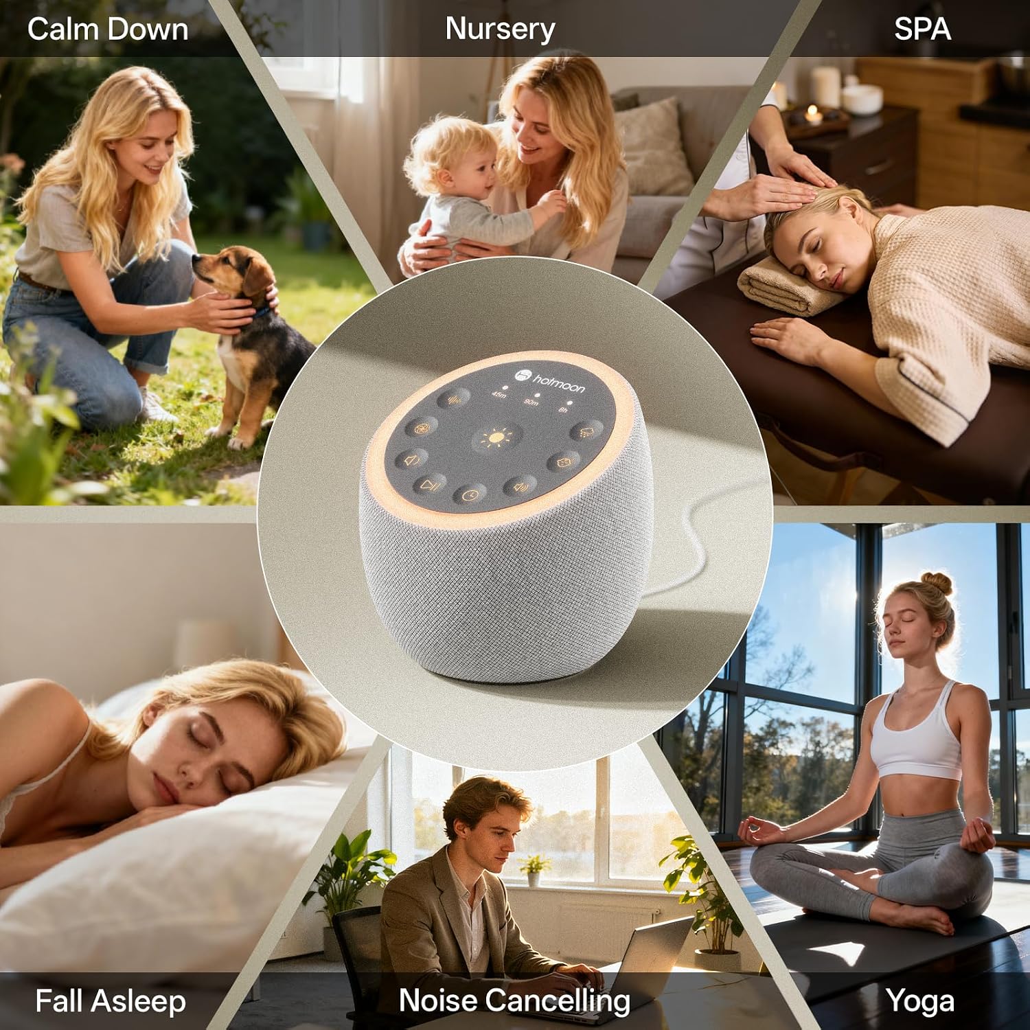 Hotmoon Sound Machine for Sleep, Cocoon 2, 40 Sounds, Dual-Speaker, Plug in | White Green Pink Brown Noise Machine for Sleeping Adults Office Privacy Baby Dogs, 4 Timers, 8 Night Light, Rain Noise Maker - Image 6