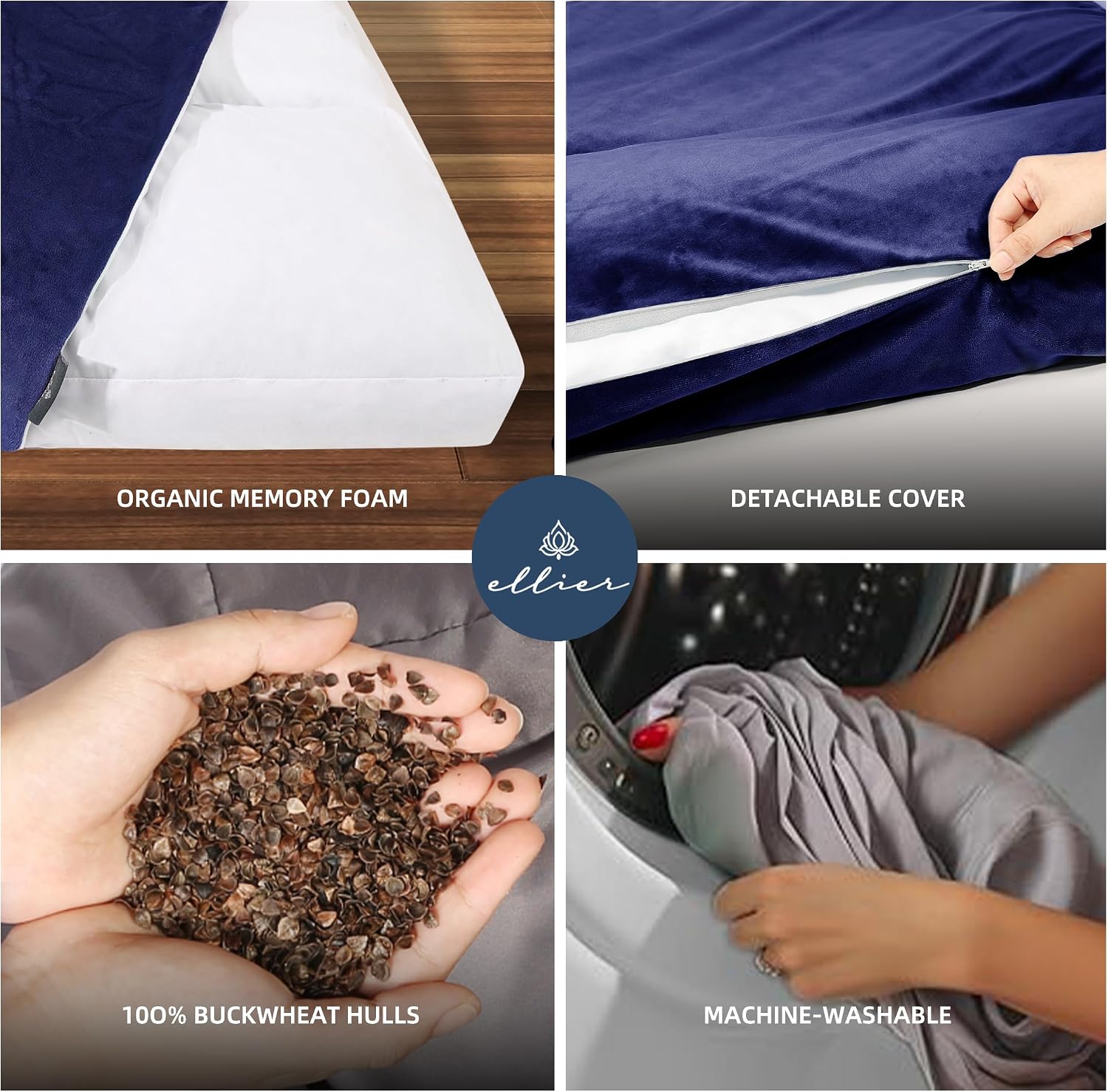 Zafu & Zabuton Meditation Cushion Set - Buckwheat Hull & Memory Foam Pillows, Ergonomic Support for Yoga, Mindfulness - Organic Velvet Cover, Large Size, Durable Comfort (Dark Blue) - Image 7