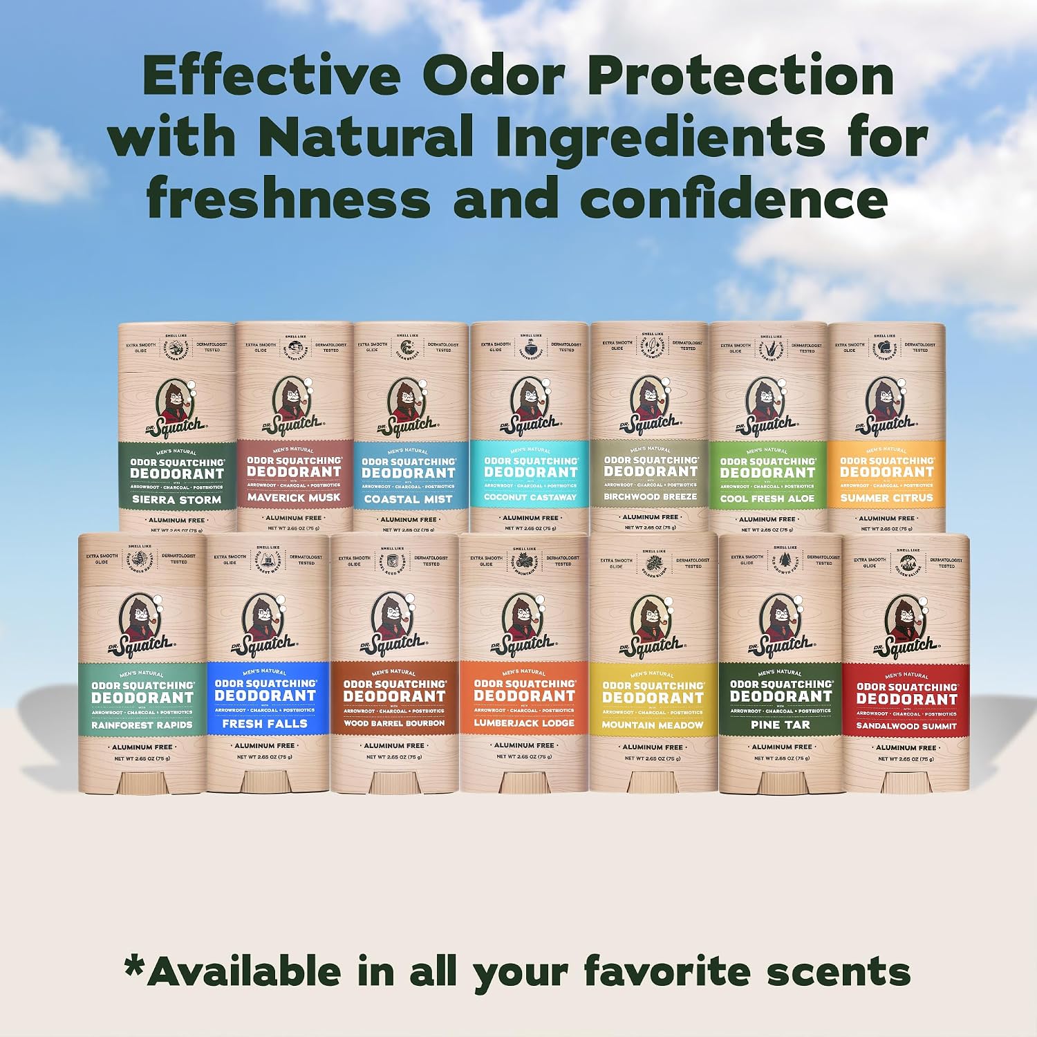 Dr. Squatch Natural Men’s Deodorant – Aluminum Free Natural Deodorant Men with Charcoal & Postbiotics for 72-Hour Odor Protection – Coconut Castaway + Fresh Falls, 2.65oz Stick (2-Pack) - Image 8