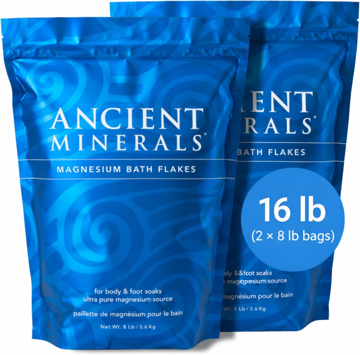 Ancient Minerals Magnesium Bath Flakes – Pure Zechstein Magnesium Chloride for Soaking and Whole-Body Replenishment (16 lb)