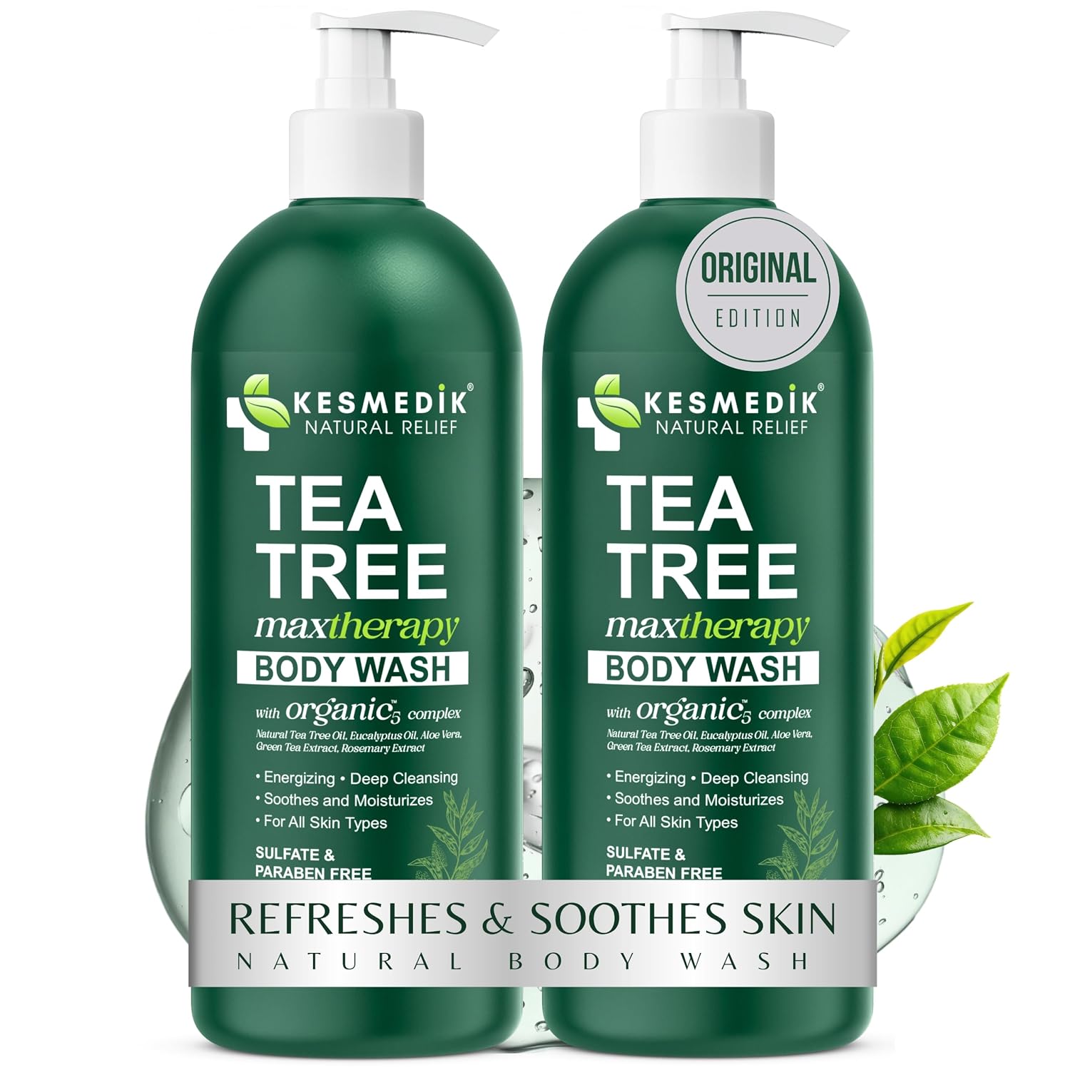 KESMEDIK Tea Tree Body Wash MaxTherapy with 100% Tea Tree Oil for Skin, Eucalyptus & Aloe Vera | Purifying Body Soap, Soothes & Refreshes Sensitive, Itchy Skin, Men & Women, 16 Fl Oz (Pack of 2)